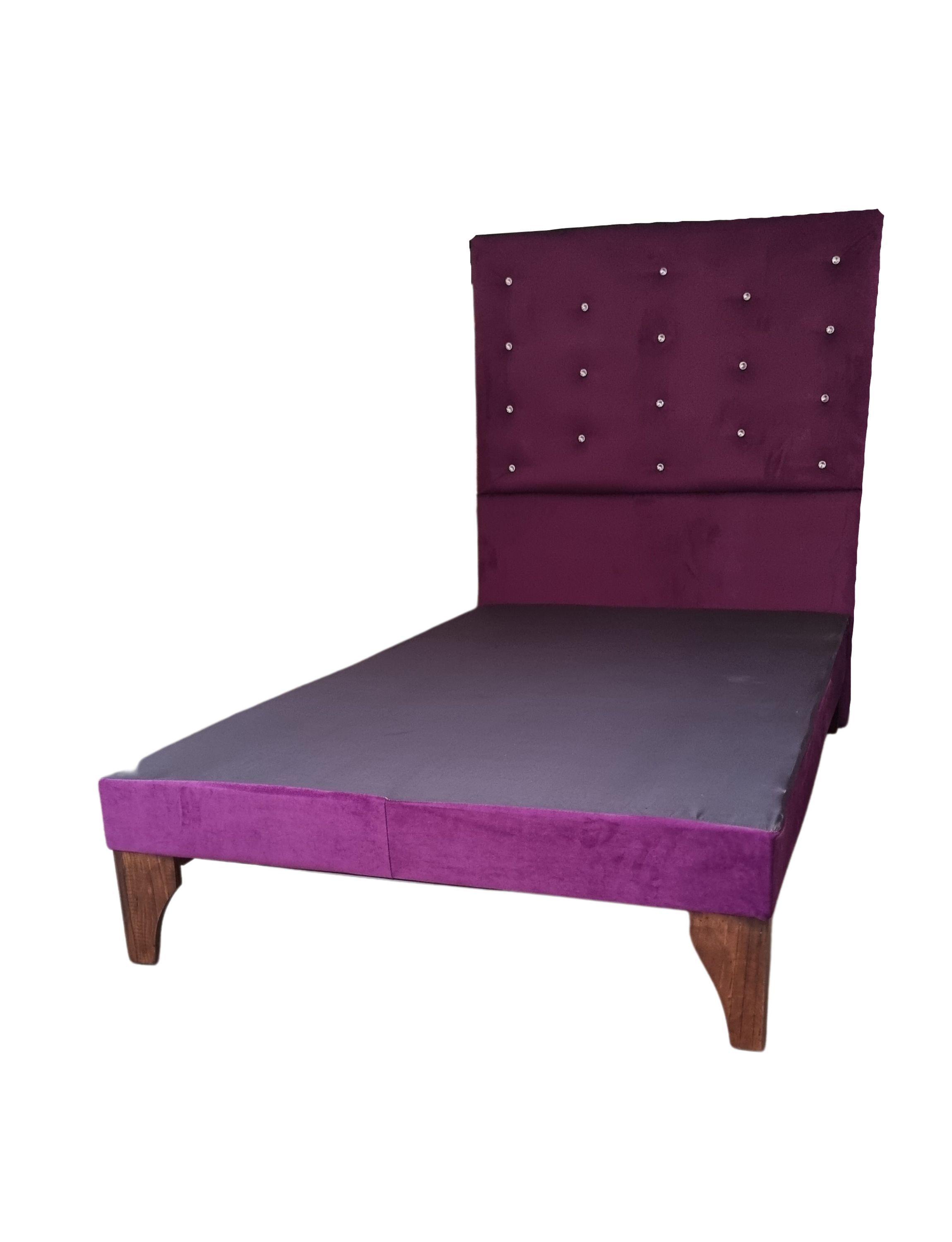 Base Cama Europea 1.5 plazas + Respaldo a Piso Morado Felpa Diamante-2