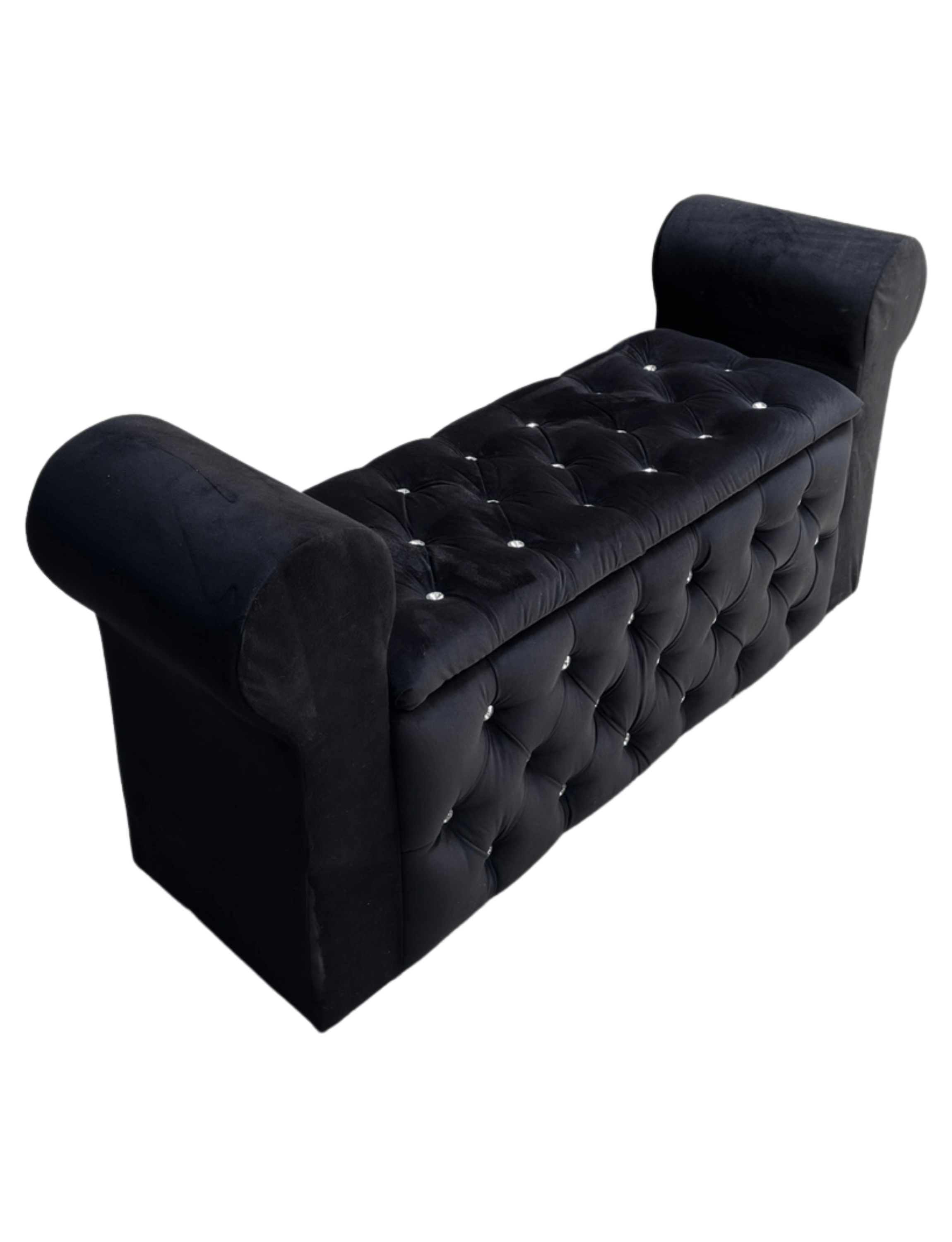 Banqueta Baúl Capitone Con Brazos Negro Felpa -4