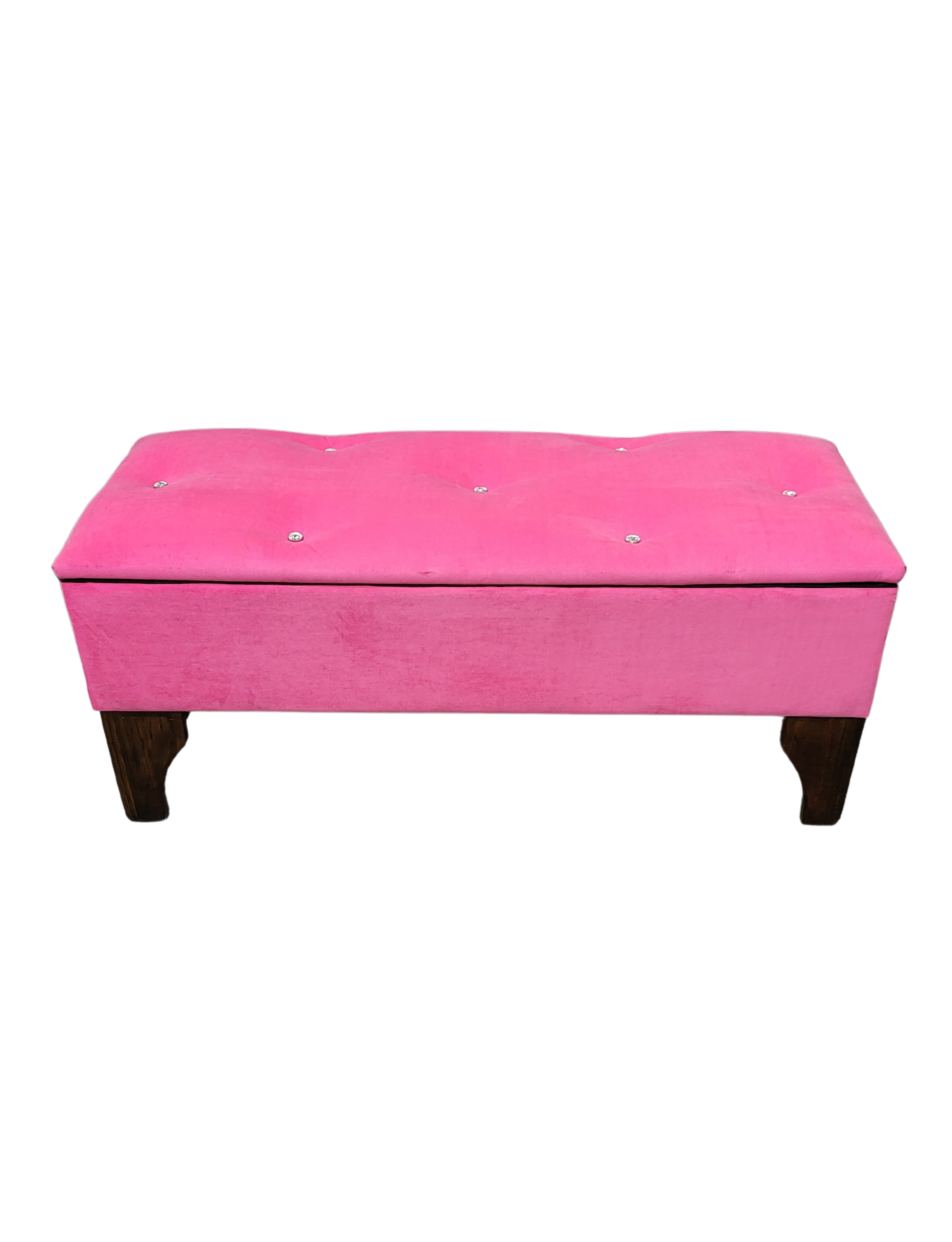 Banqueta Baul Botoné Rosado Diamante Felpa-5
