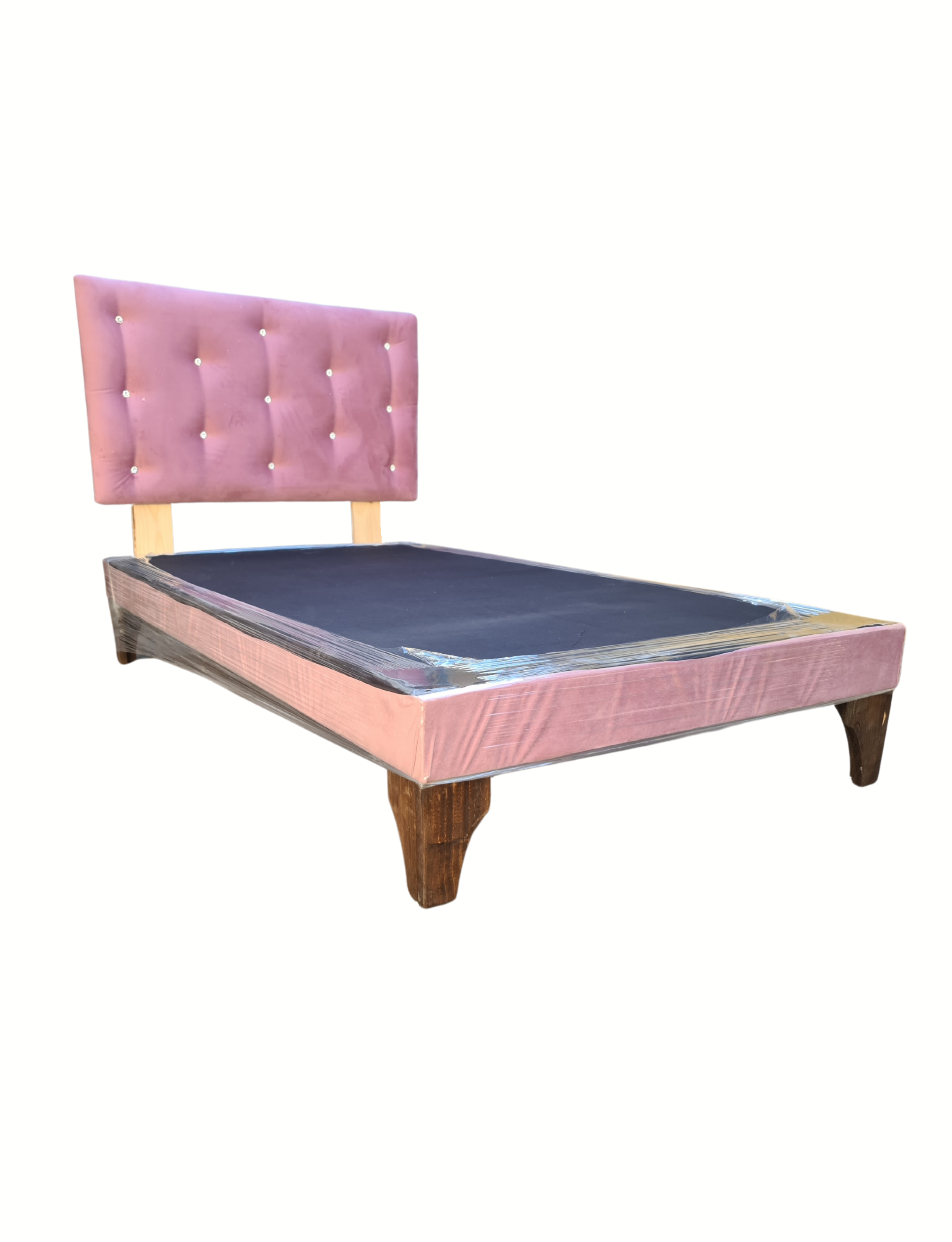 Base 1.5P + Respaldo Botone Palo Rosa Felpa Diamante  Muebles Rimar-2