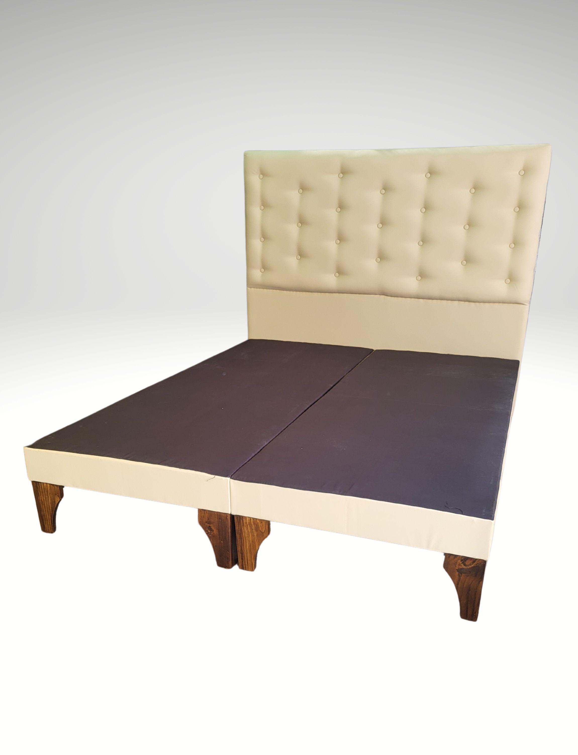 Base Europea Dividida + Respaldo a Piso Beige Eco Cuero-5
