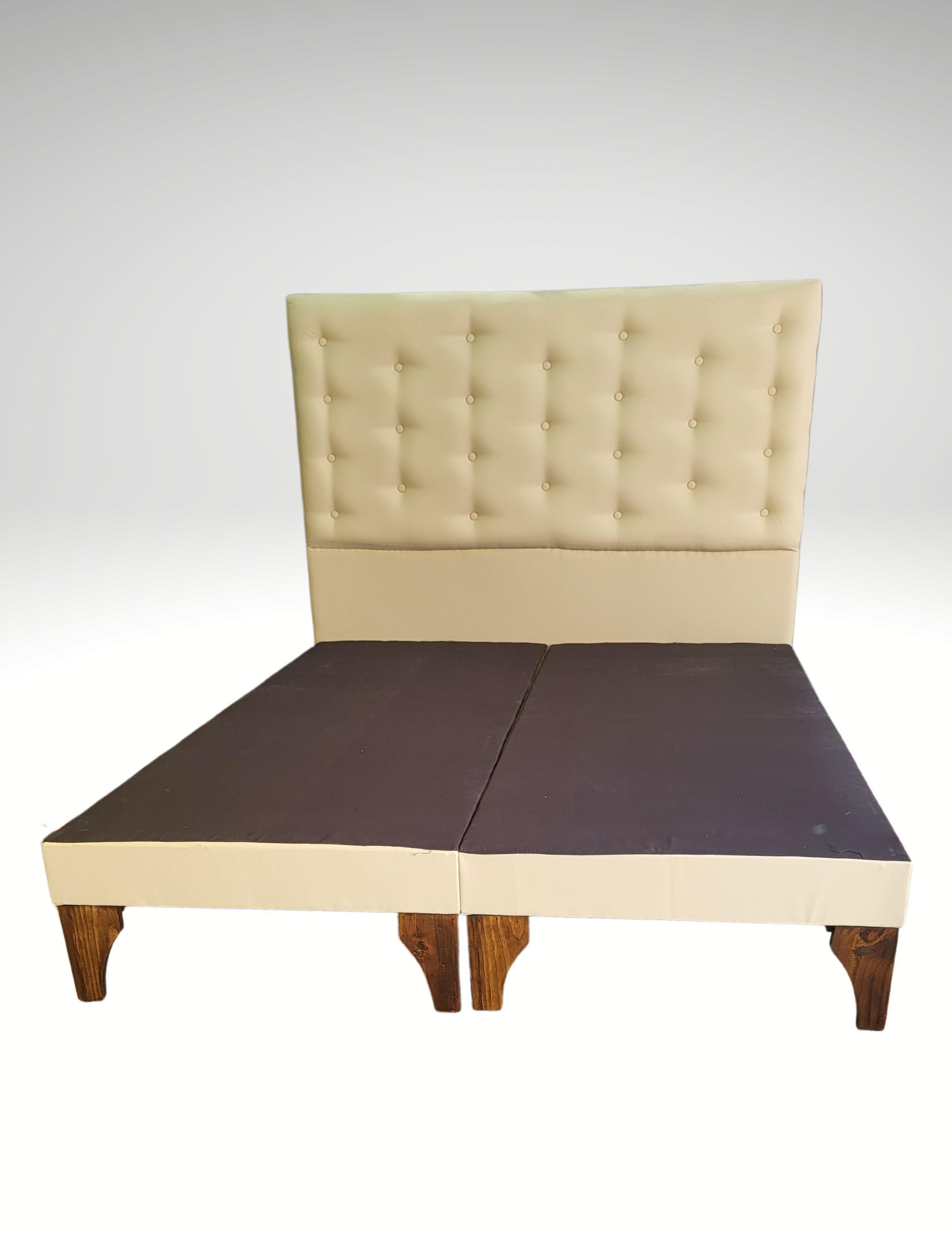 Base Europea Dividida + Respaldo a Piso Beige Eco Cuero-3
