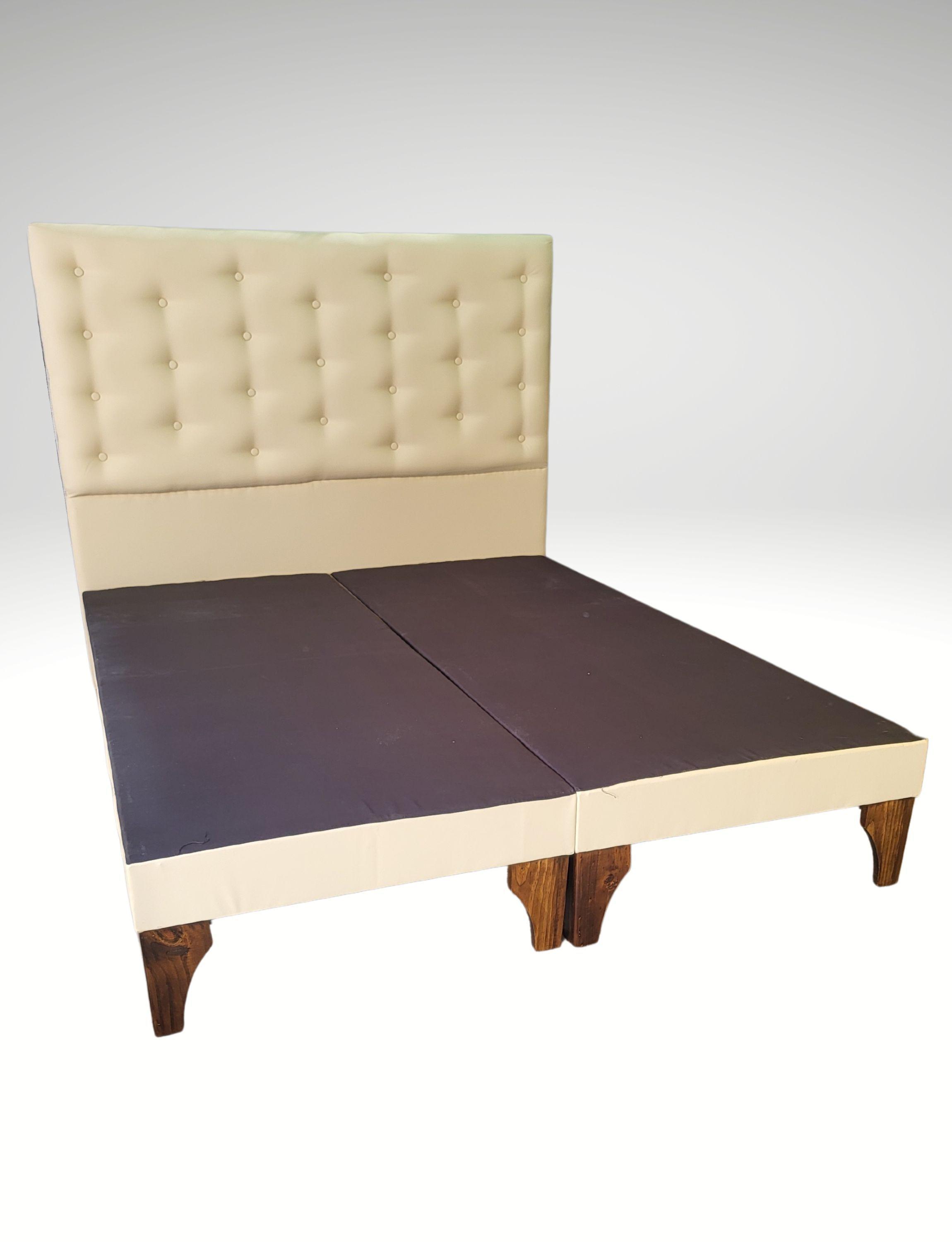 Base Europea Dividida + Respaldo a Piso Beige Eco Cuero-4