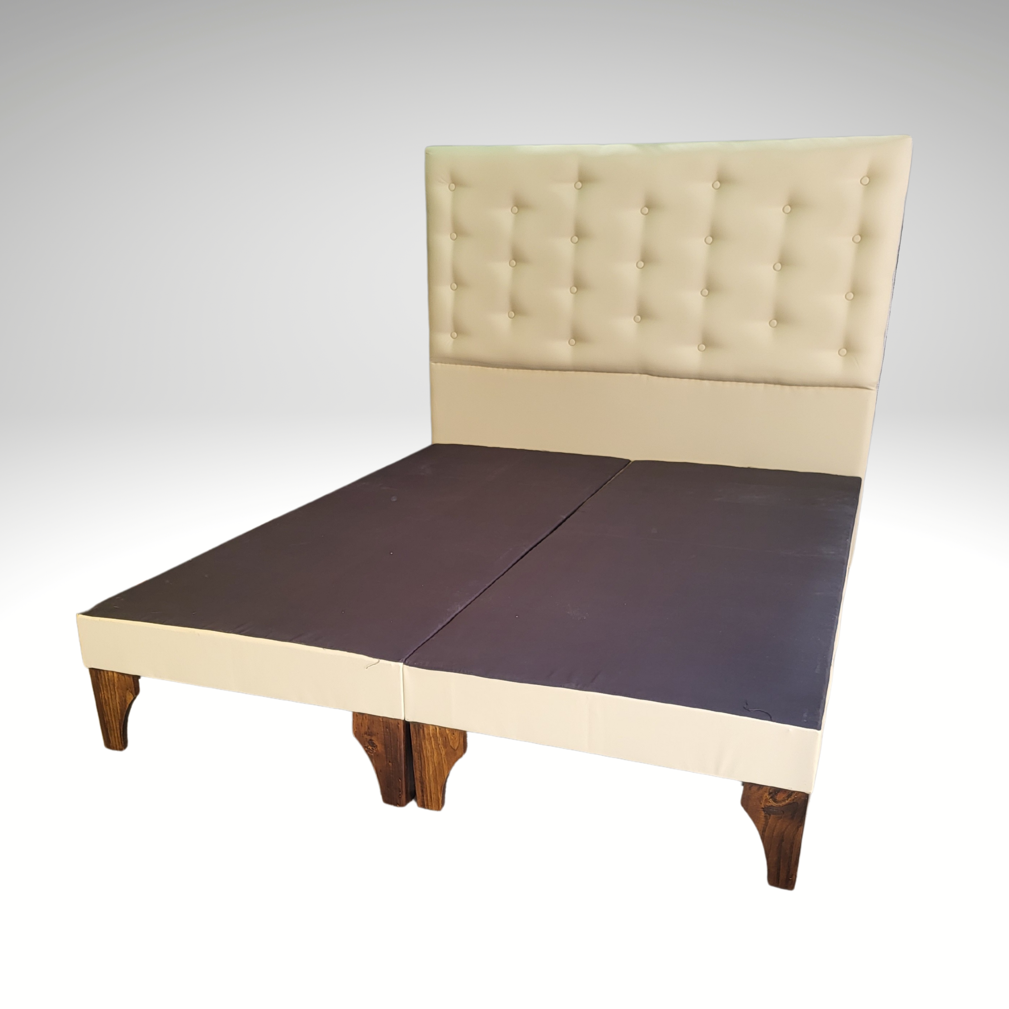 Base Europea Dividida + Respaldo a Piso Beige Eco Cuero-2