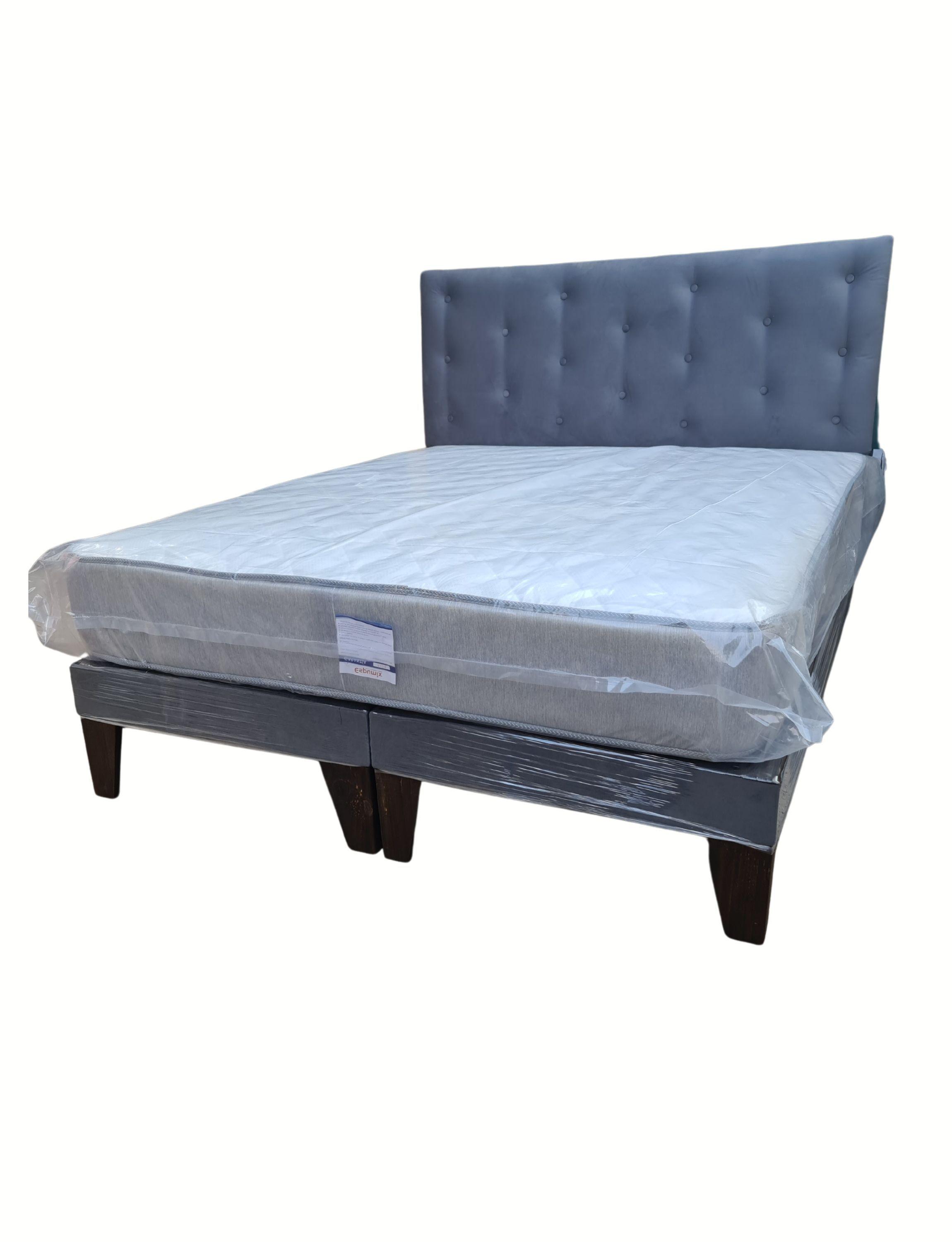 Cama Europea 2Plazas Gris Oscuro Felpa -2