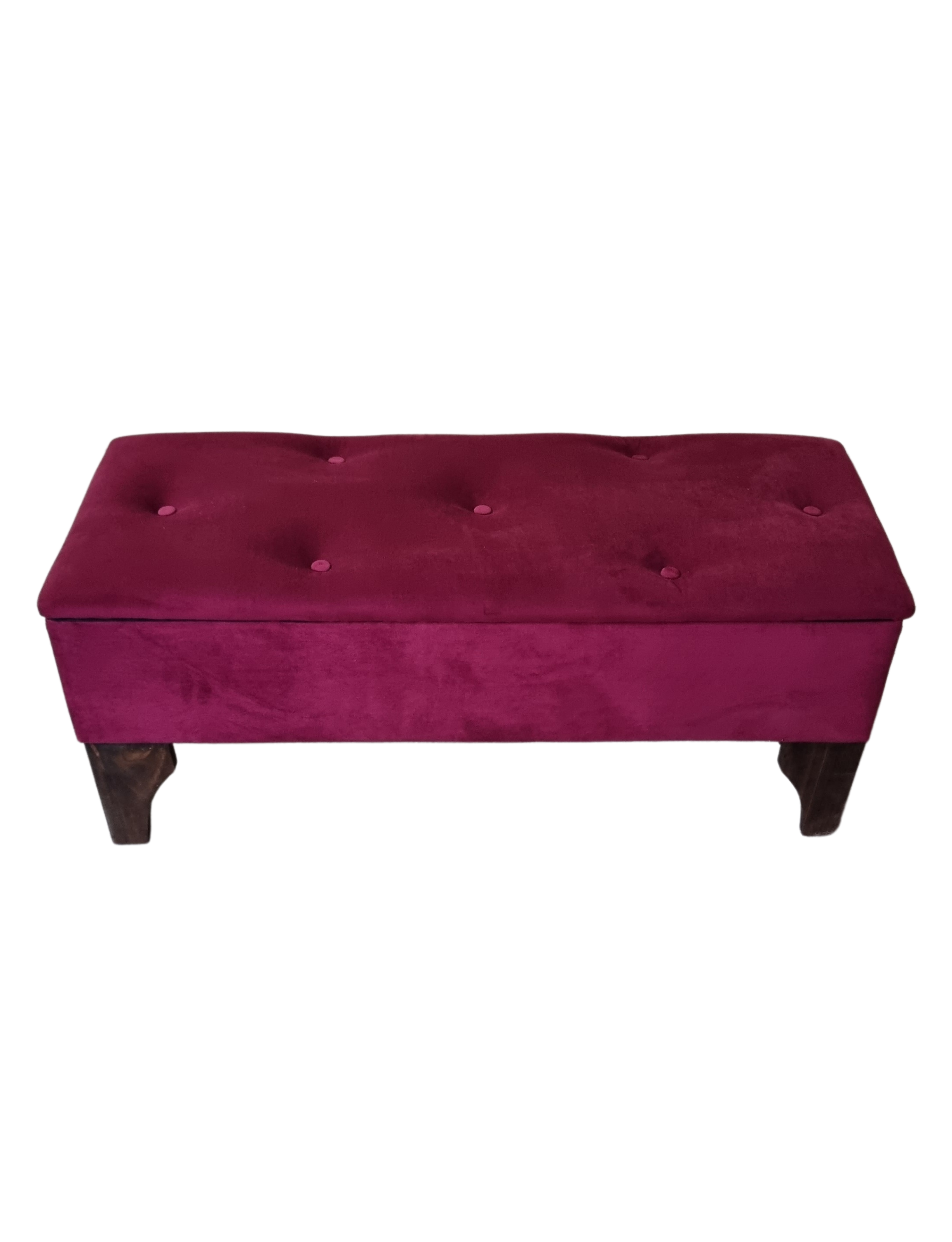 Banqueta Baúl Botón Vino Tinto Felpa Muebles Rimar-3