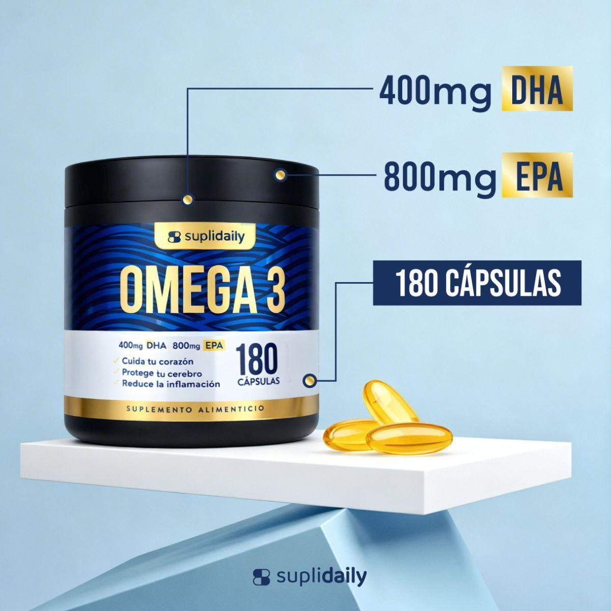 Omega 3 800 EPA 400 DHA SupliDaily 180 Capsulas Alta Pureza Pack x2 Sin Sabor-3