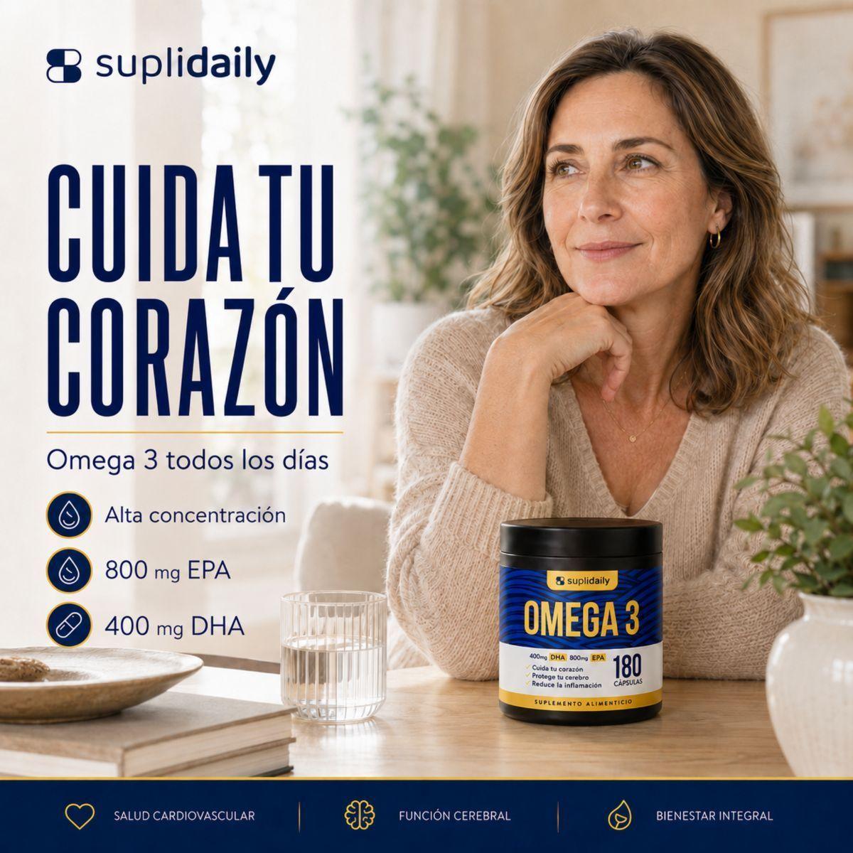 Omega 3 800 EPA 400 DHA SupliDaily 180 Capsulas Alta Pureza Pack x2 Sin Sabor-2