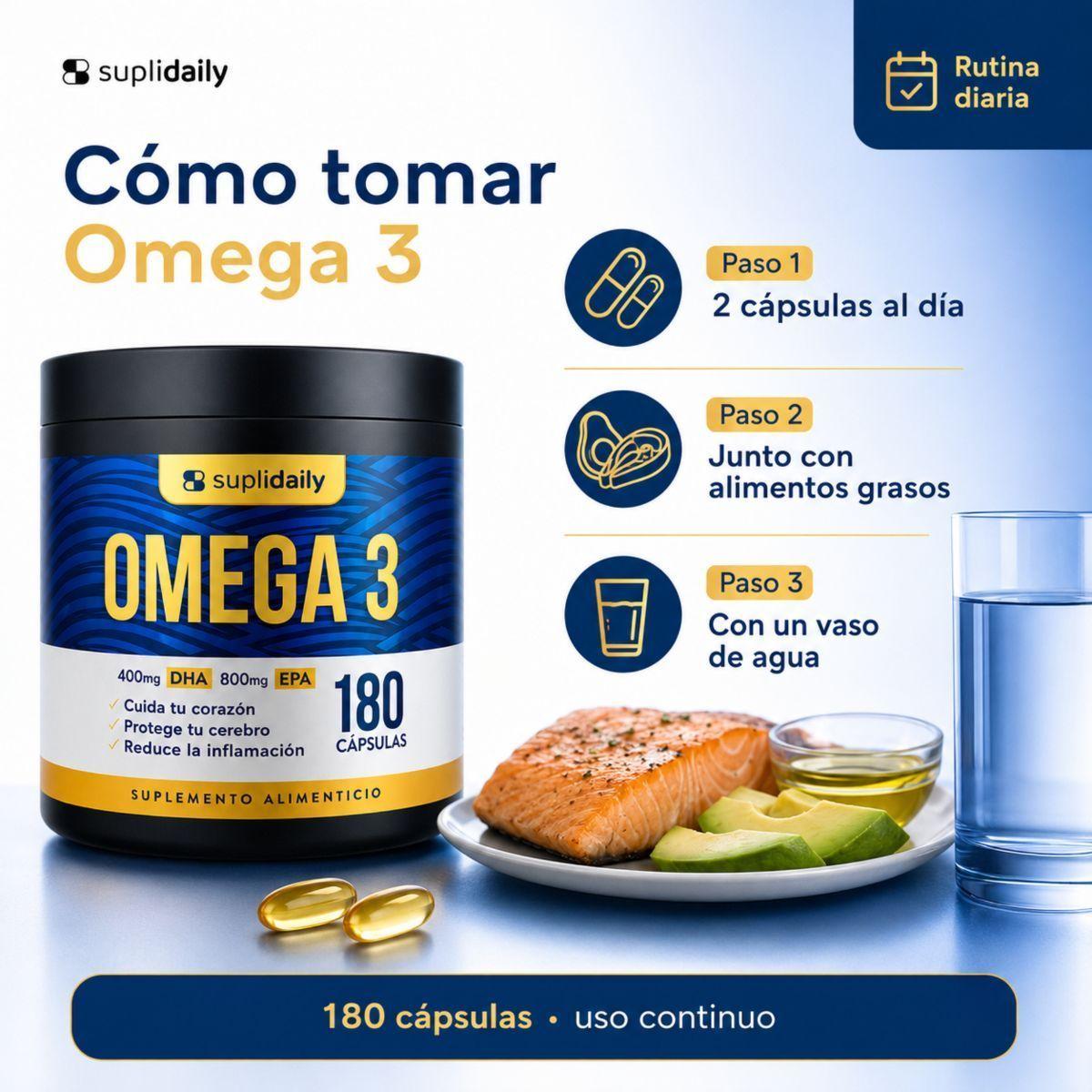 Omega 3 800 EPA 400 DHA SupliDaily 180 Capsulas Alta Pureza Pack x2 Sin Sabor-7