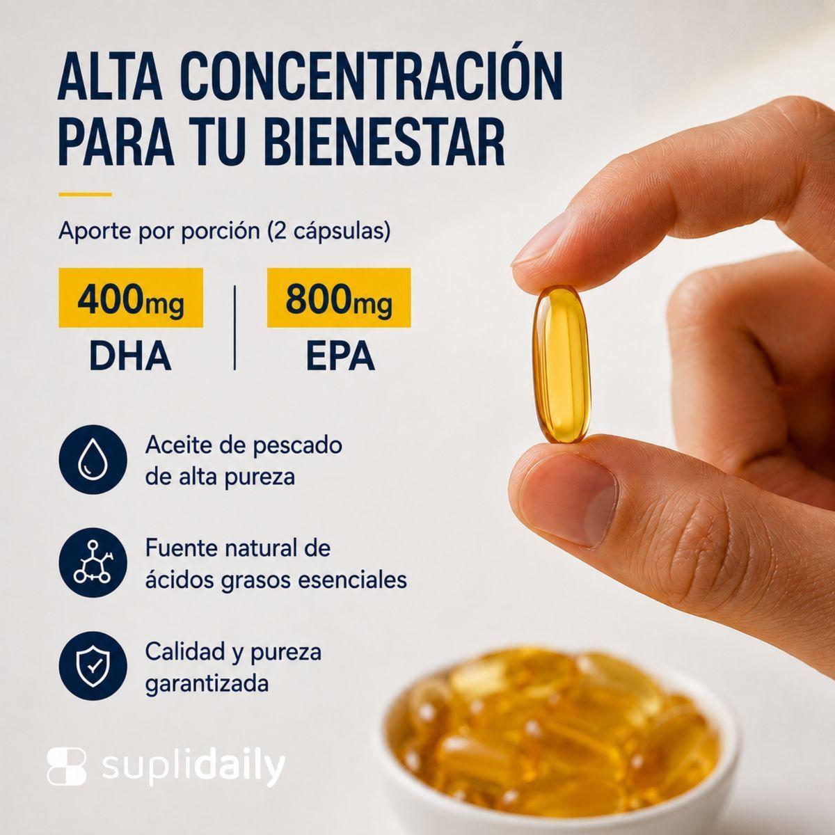 Omega 3 800 EPA 400 DHA SupliDaily 180 Capsulas Alta Pureza Pack x2 Sin Sabor-8