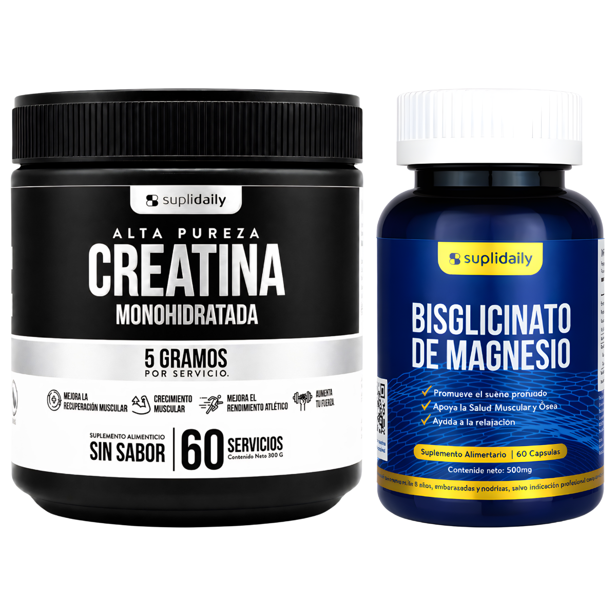 Dúo Fitness Integral: Creatina Monohidratada 300g + Magnesio 60 Cap SupliDaily-0