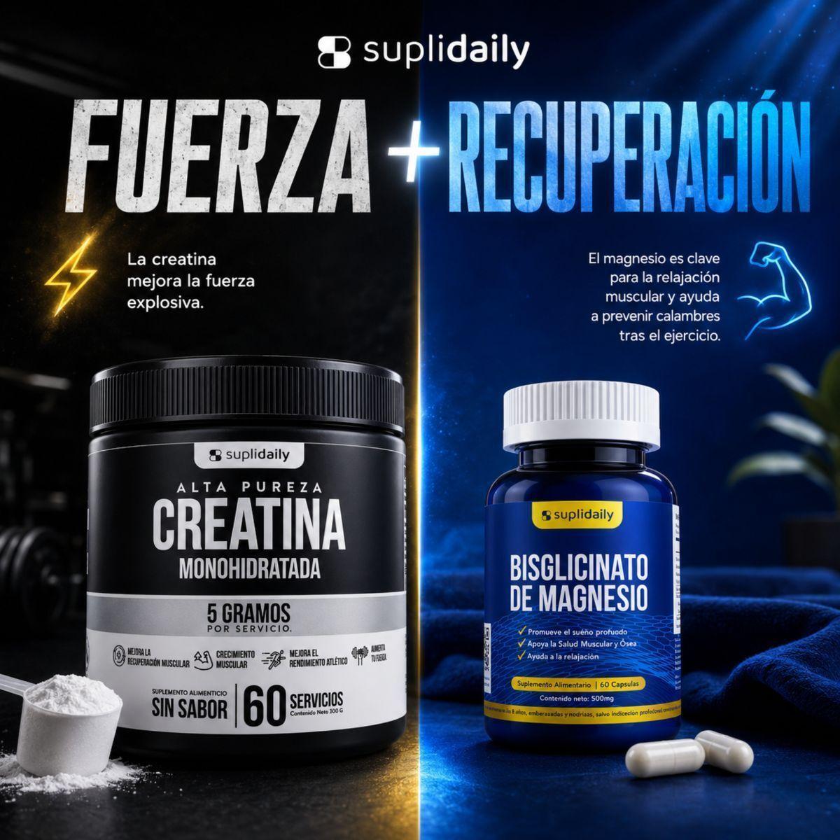 Dúo Fitness Integral: Creatina Monohidratada 300g + Magnesio 60 Cap SupliDaily-3