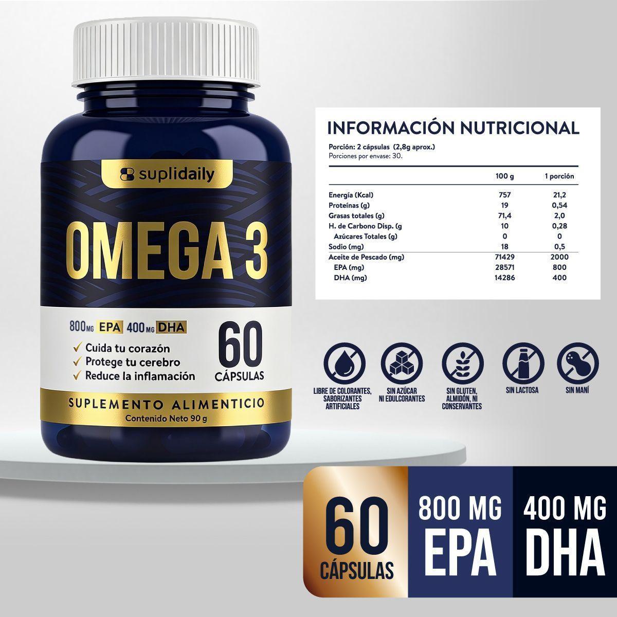 OMEGA 3 SupliDaily 60 cápsulas Alta concentración EPA 800 mg / DHA 400 mg-1