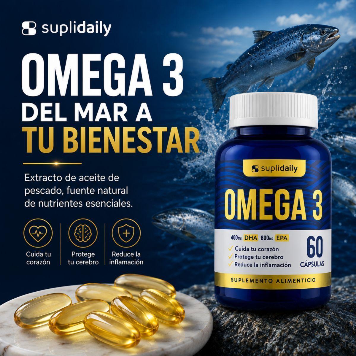 OMEGA 3 SupliDaily 60 cápsulas Alta concentración EPA 800 mg / DHA 400 mg-3
