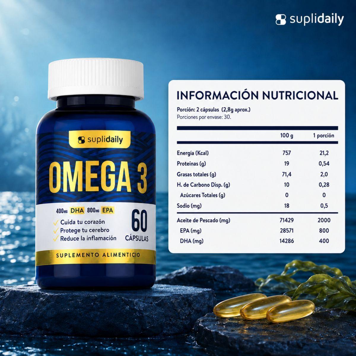 OMEGA 3 SupliDaily 60 cápsulas Alta concentración EPA 800 mg / DHA 400 mg-9