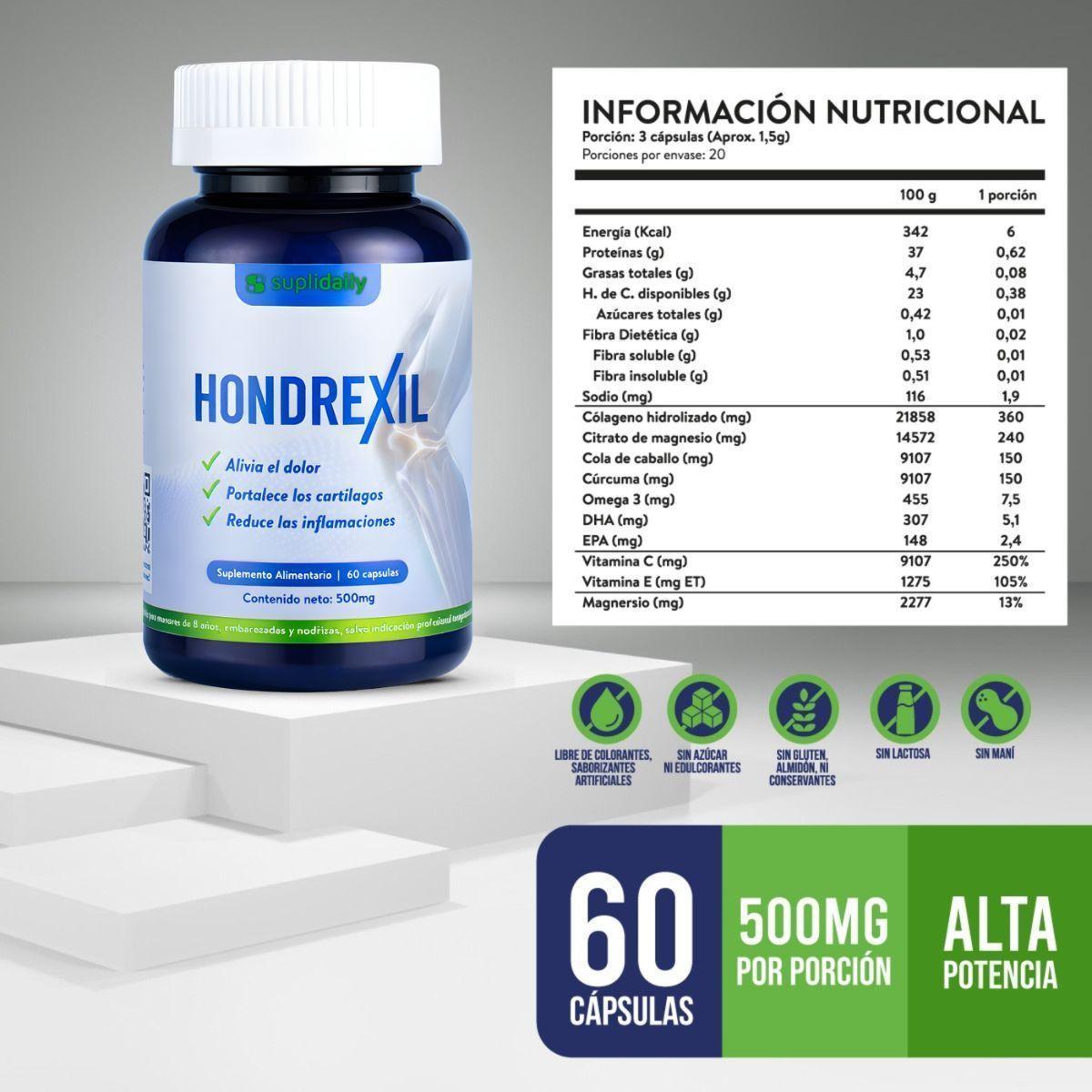 Hondrexil Colageno Suplemento Articular Alta Potencia SupliDaily 60 Caps Pack X2-1