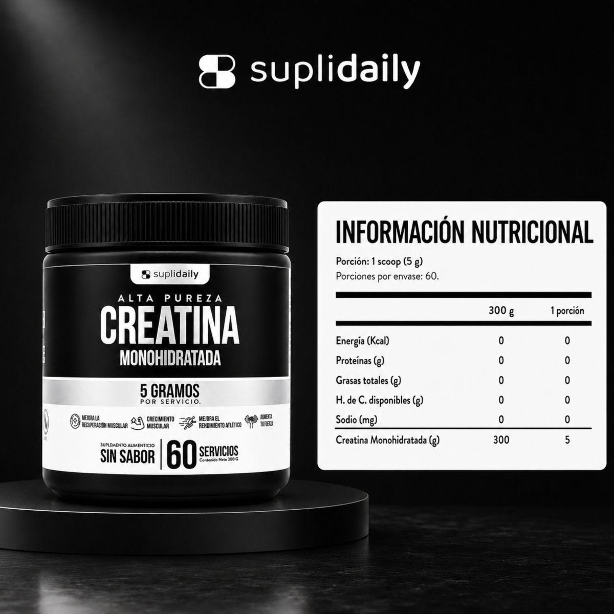 Creatina Monohidratada 100 Pura 300g 60 Porciones Sin Sabor Suplidaily Alta Calidad-9
