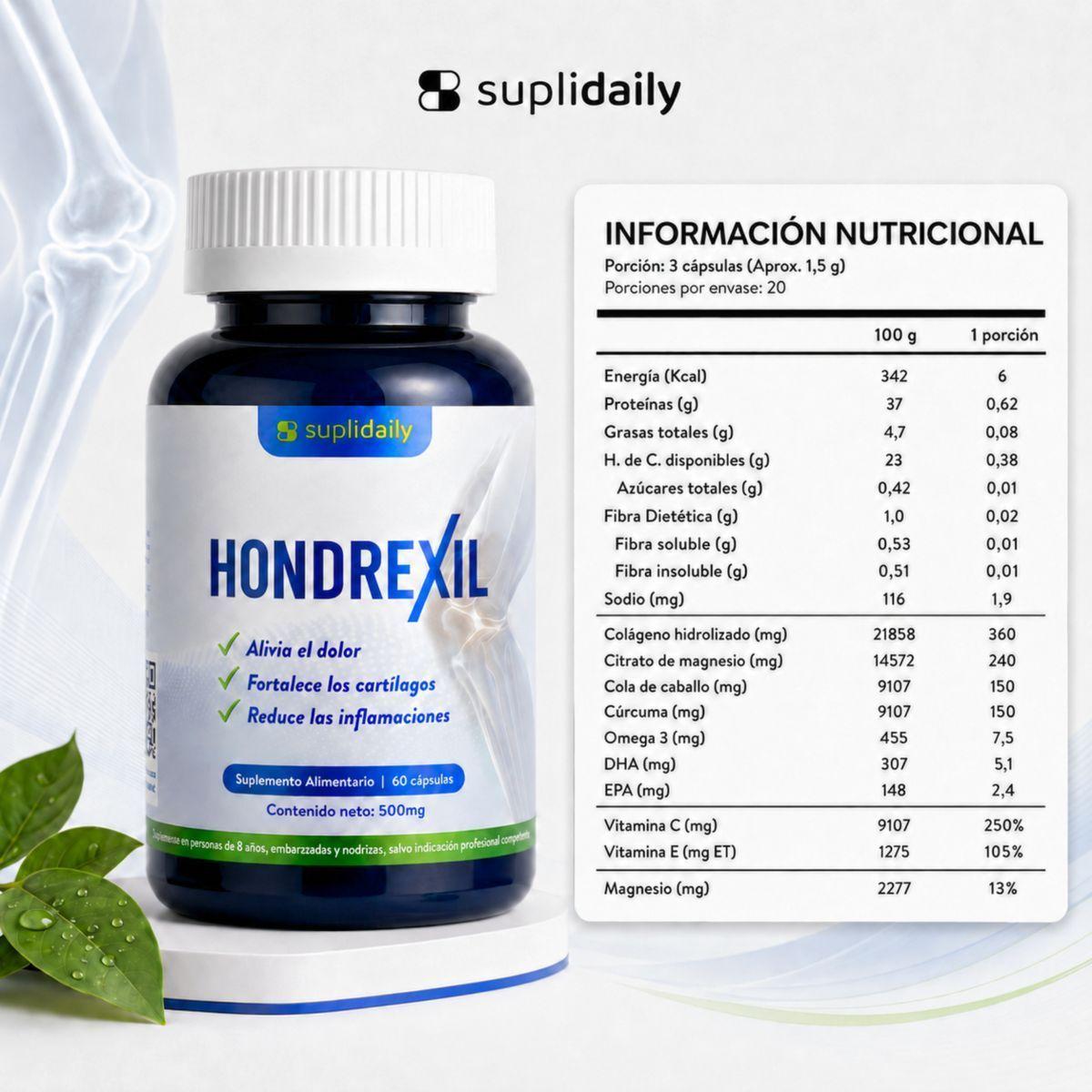 Hondrexil Colageno Suplemento Articular Alta Potencia SupliDaily 60 Caps-9