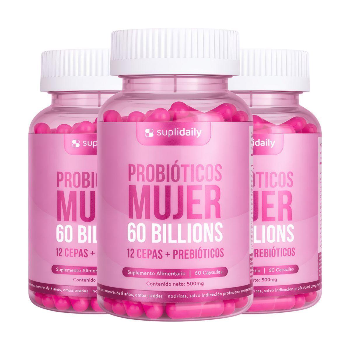 Probióticos Mujer 60 Billones 12 Cepas 180 cápsulas Prebióticos 6 Meses   -0