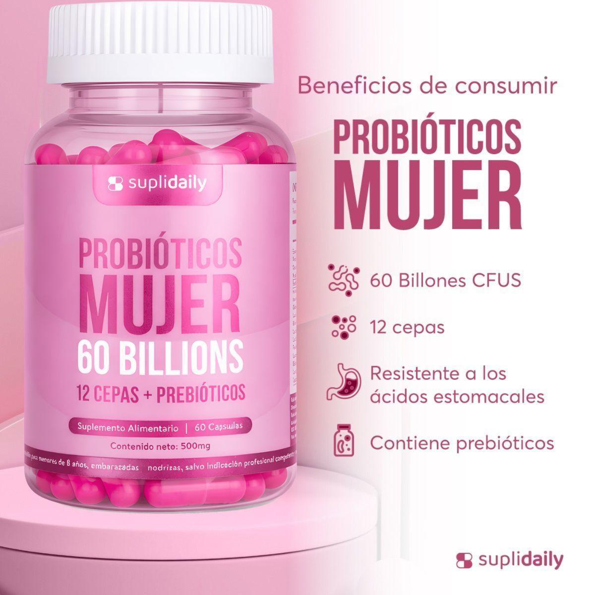 Probióticos Mujer 60 Billones 12 Cepas 180 cápsulas Prebióticos 6 Meses   -5