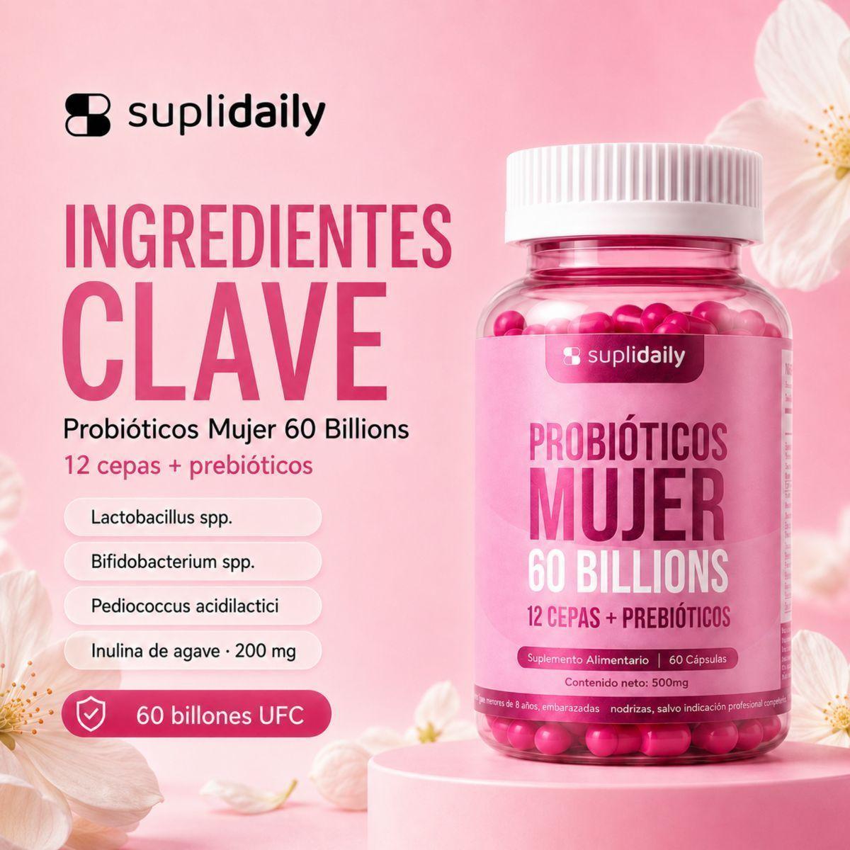 Probióticos Mujer 60 Billones 12 Cepas 180 cápsulas Prebióticos 6 Meses   -3