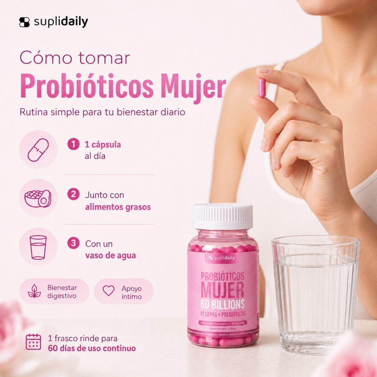 Probióticos Mujer 60 Billones 12 Cepas 180 cápsulas Prebióticos 6 Meses   -7