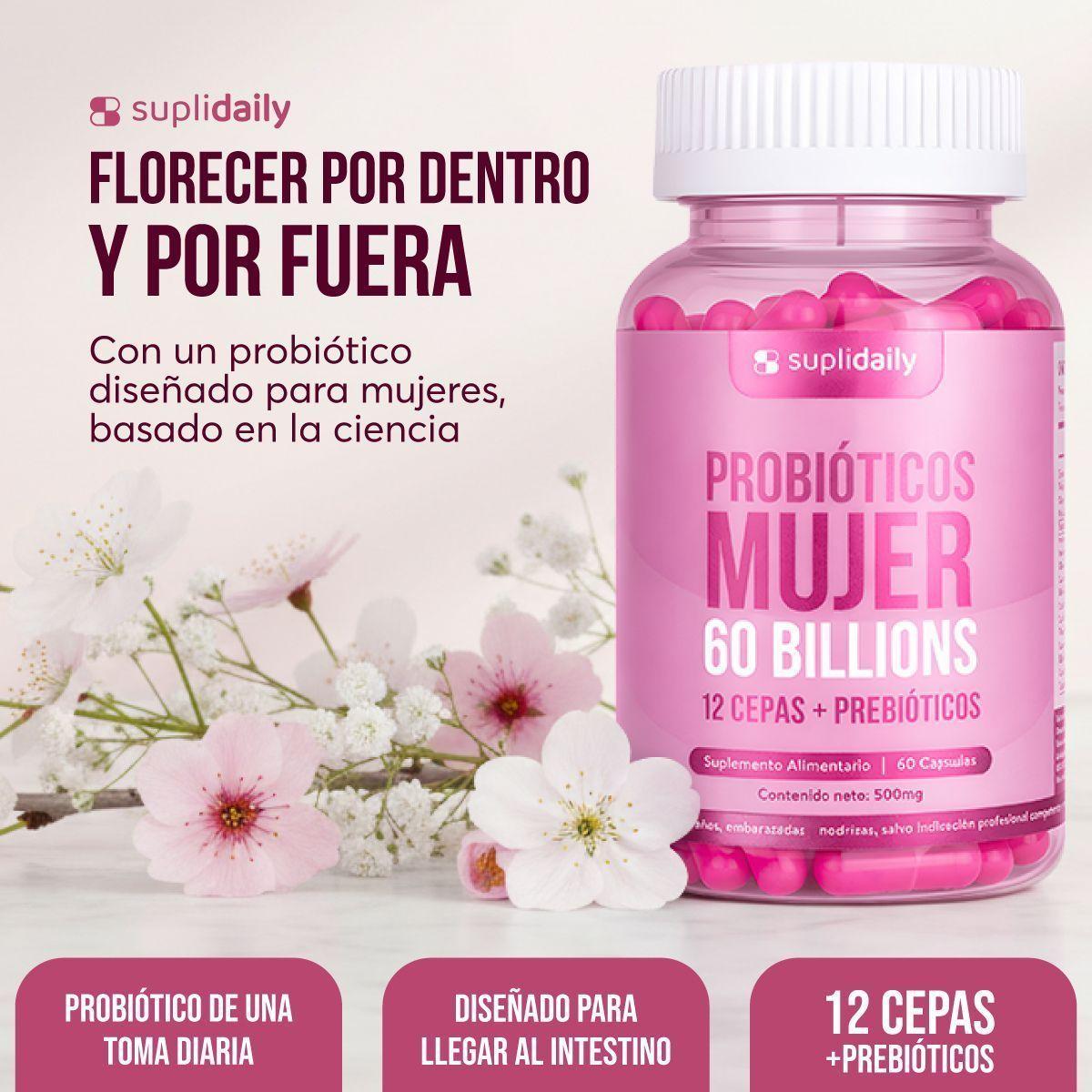 Probióticos Mujer 60 Billones 12 Cepas 60 cápsulas Prebióticos 2 Meses-2