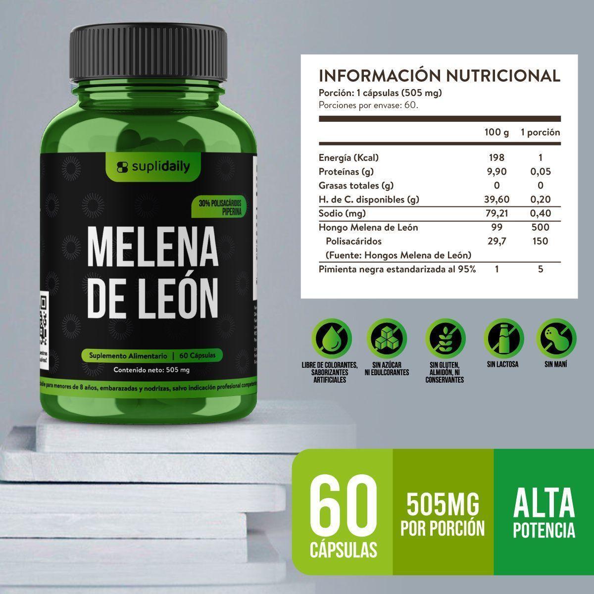 Pack x3 Melena De León SupliDaily 505mg 180 Cap Con Piperina Alta Potencia-1