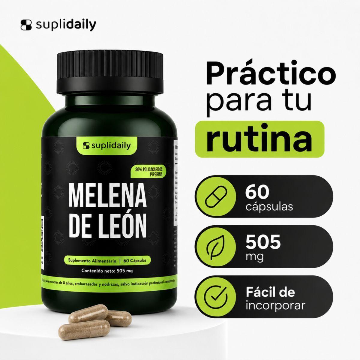 Pack x3 Melena De León SupliDaily 505mg 180 Cap Con Piperina Alta Potencia-5