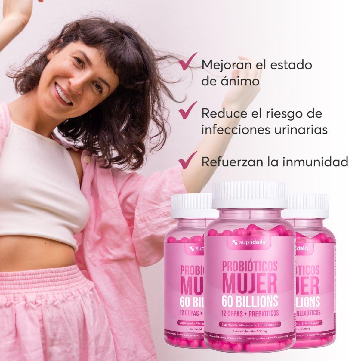 Probióticos Mujer 60 Billones 12 Cepas 120 cápsulas Prebióticos 4 Meses-3