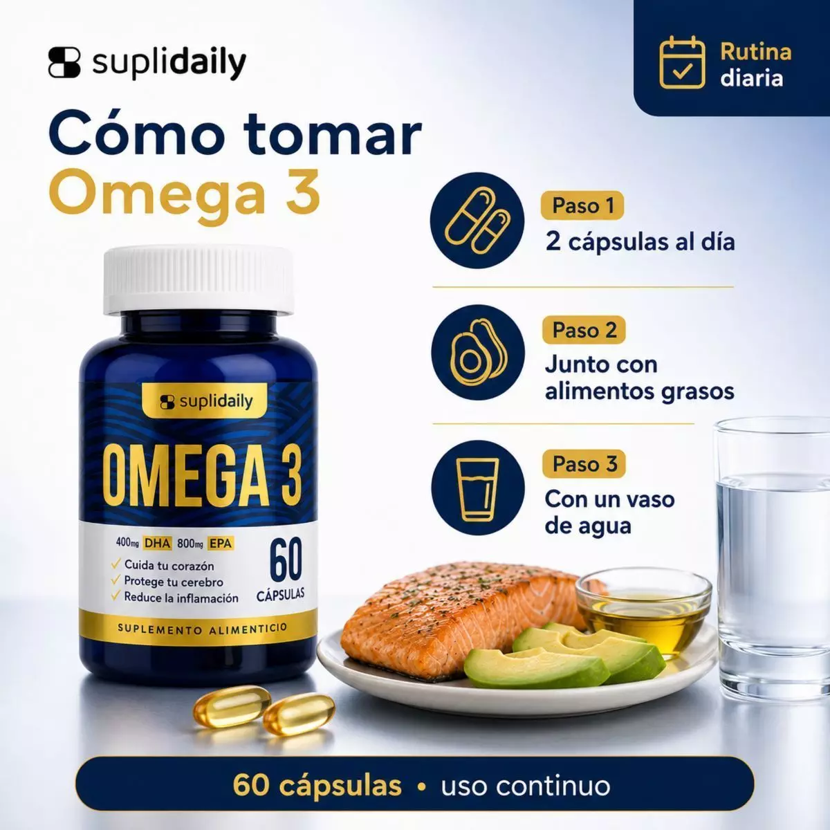 OMEGA 3 SupliDaily 120 cápsulas Alta concentración EPA 800 mg / DHA 400 mg-7