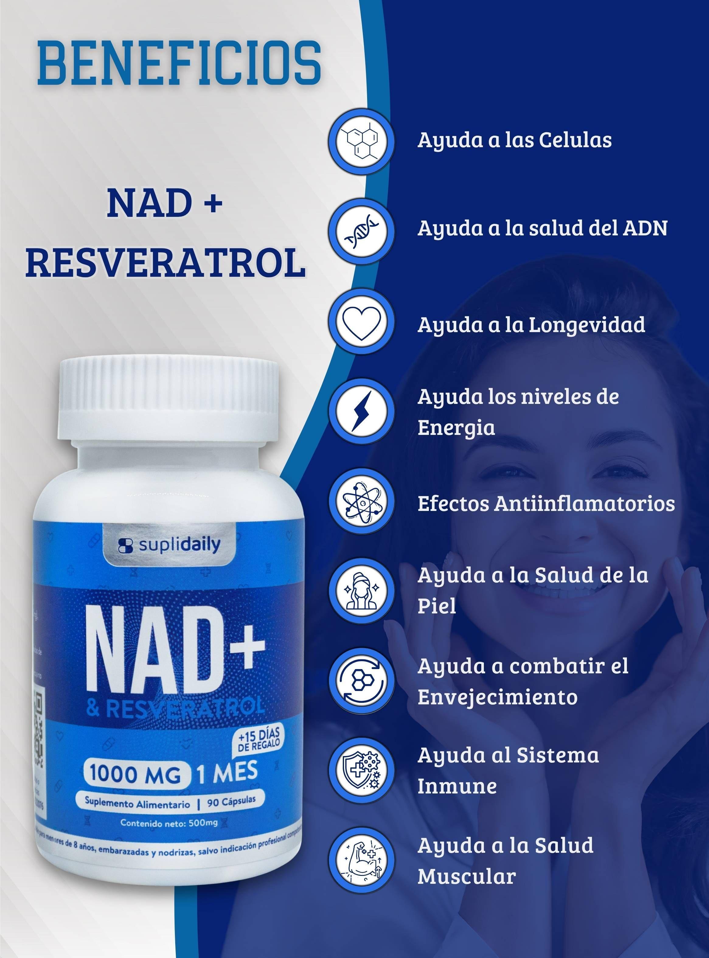 Nad + Resveratrol Suplemento 1000 Mg 90 Capsulas Premium SupliDaily-3