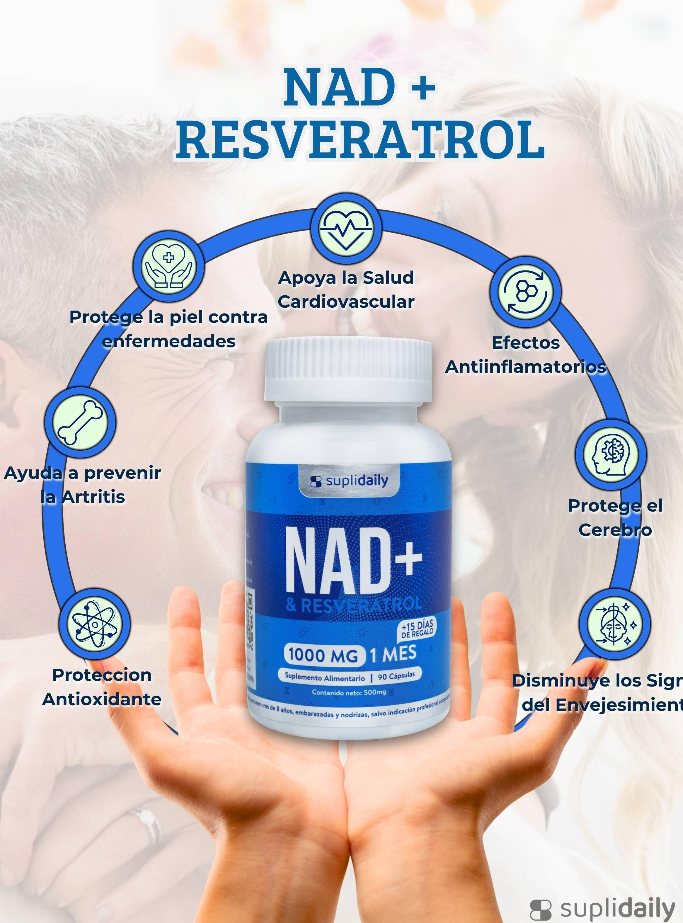 Nad + Resveratrol Suplemento 1000 Mg 90 Capsulas Premium SupliDaily-5