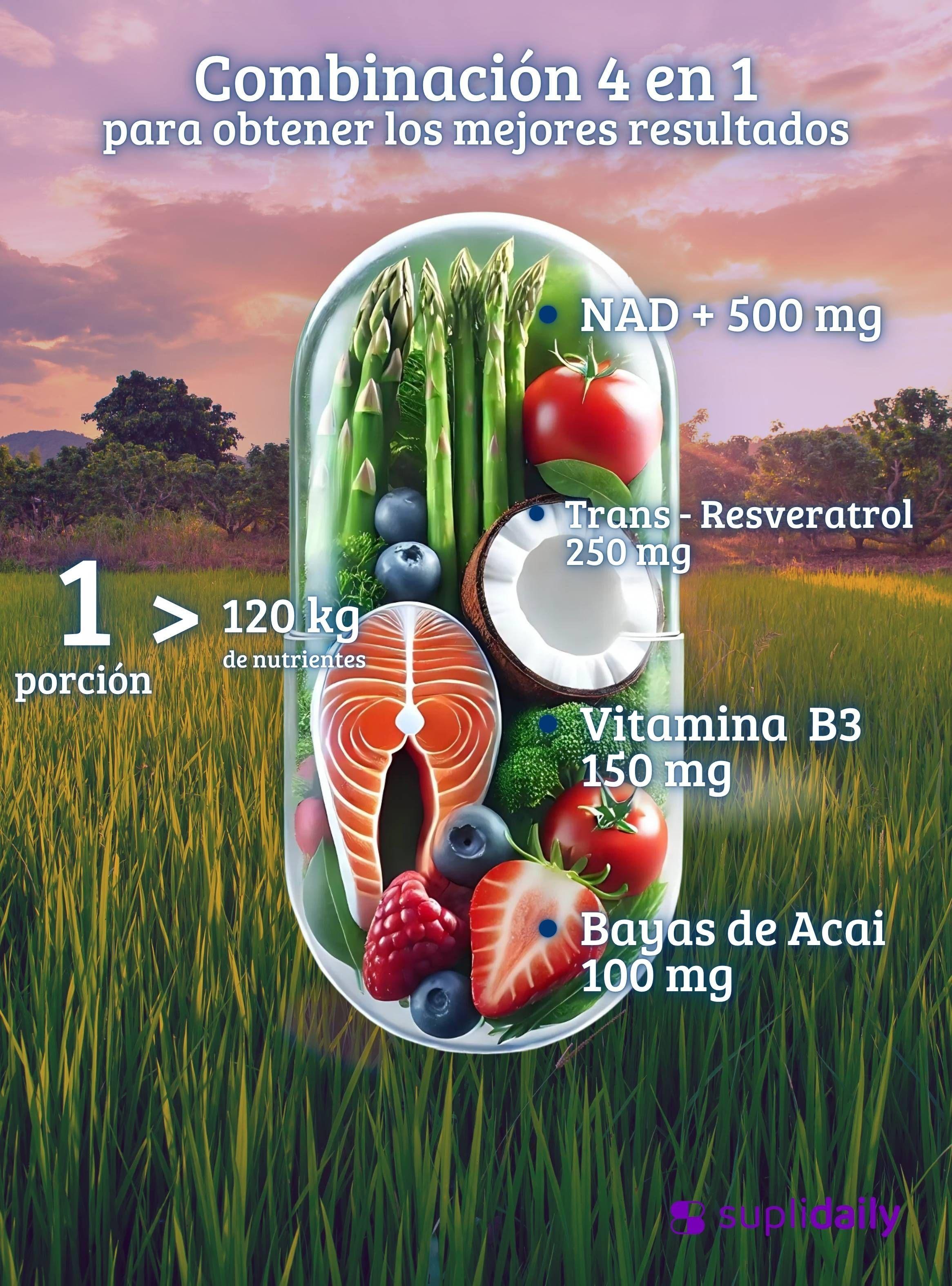 Nad + Resveratrol Suplemento 1000 Mg 90 Capsulas Premium SupliDaily-6