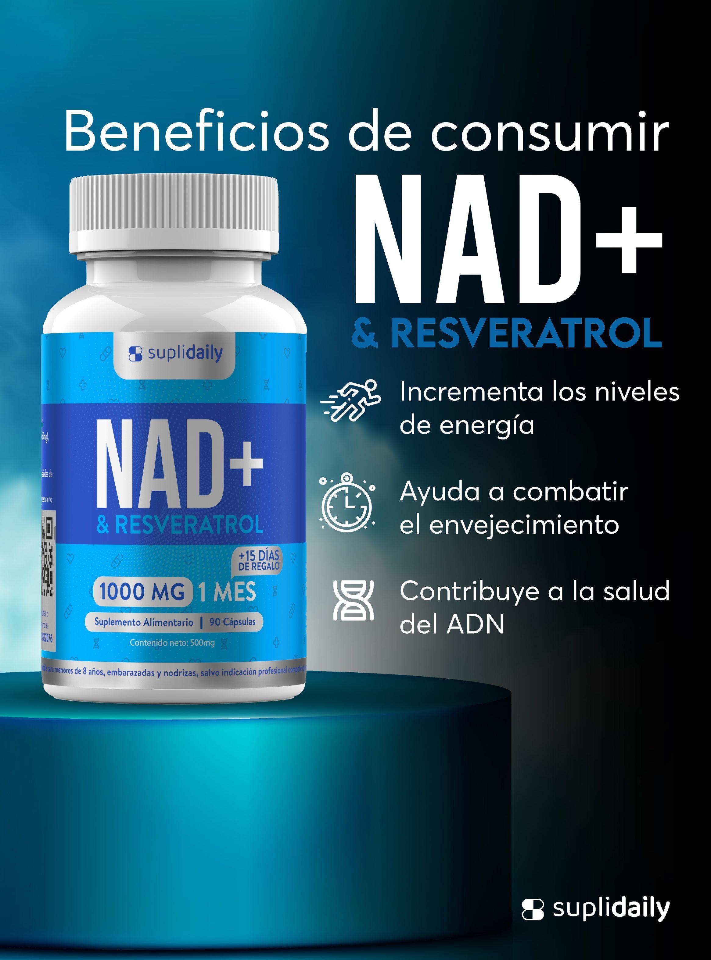 Nad + Resveratrol Suplemento 1000 Mg 90 Capsulas Premium SupliDaily-5