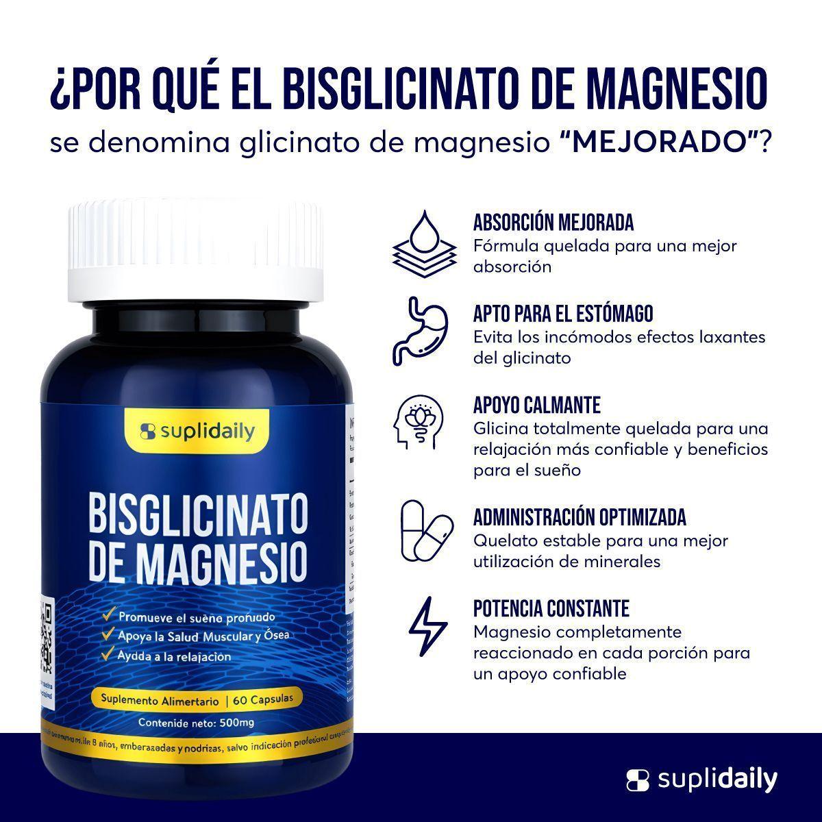 Bisglicinato de Magnesio Alta Absorción 60 Cápsulas Relajación y Función Muscula-3