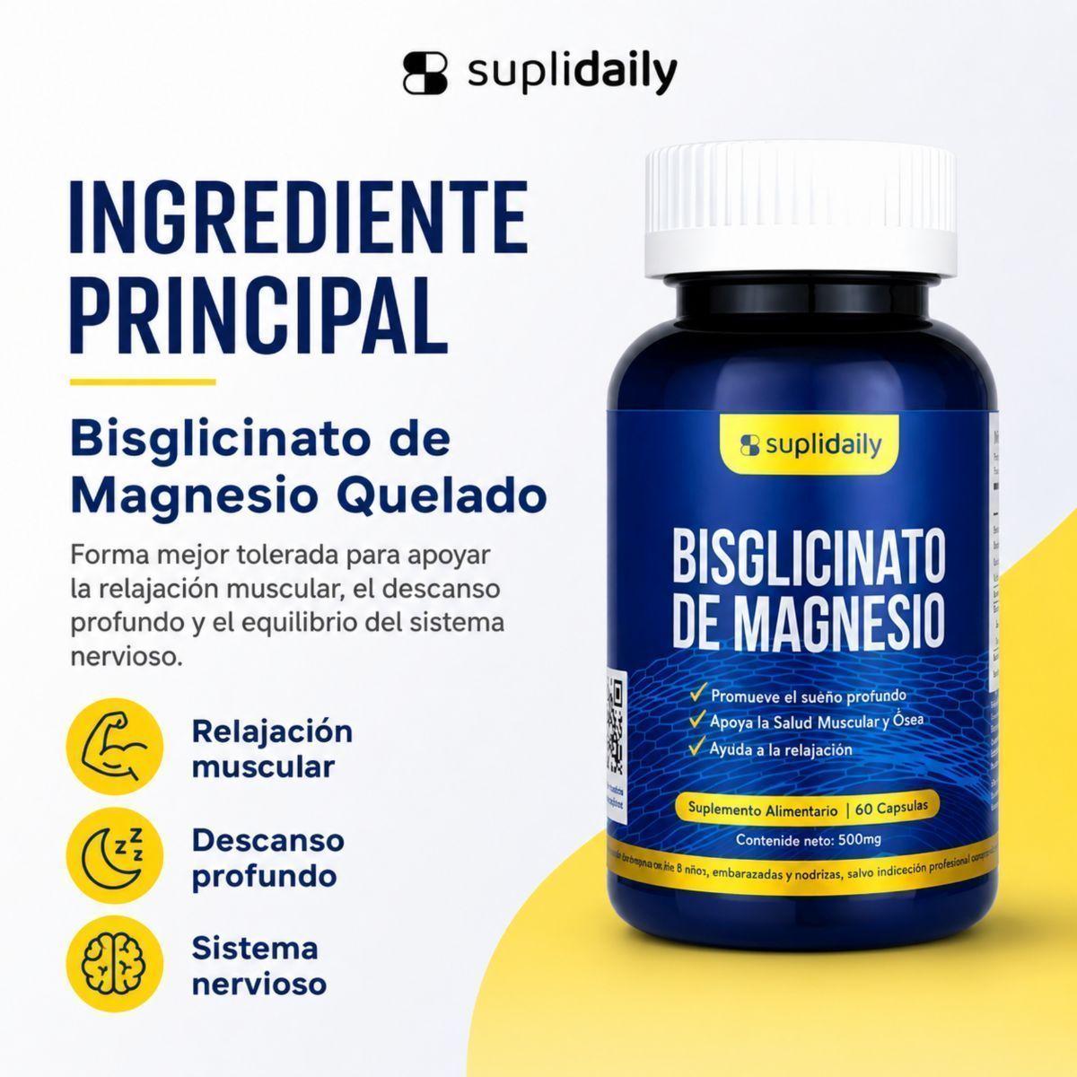 Bisglicinato de Magnesio Alta Absorción 60 Cápsulas Relajación y Función Muscula-3