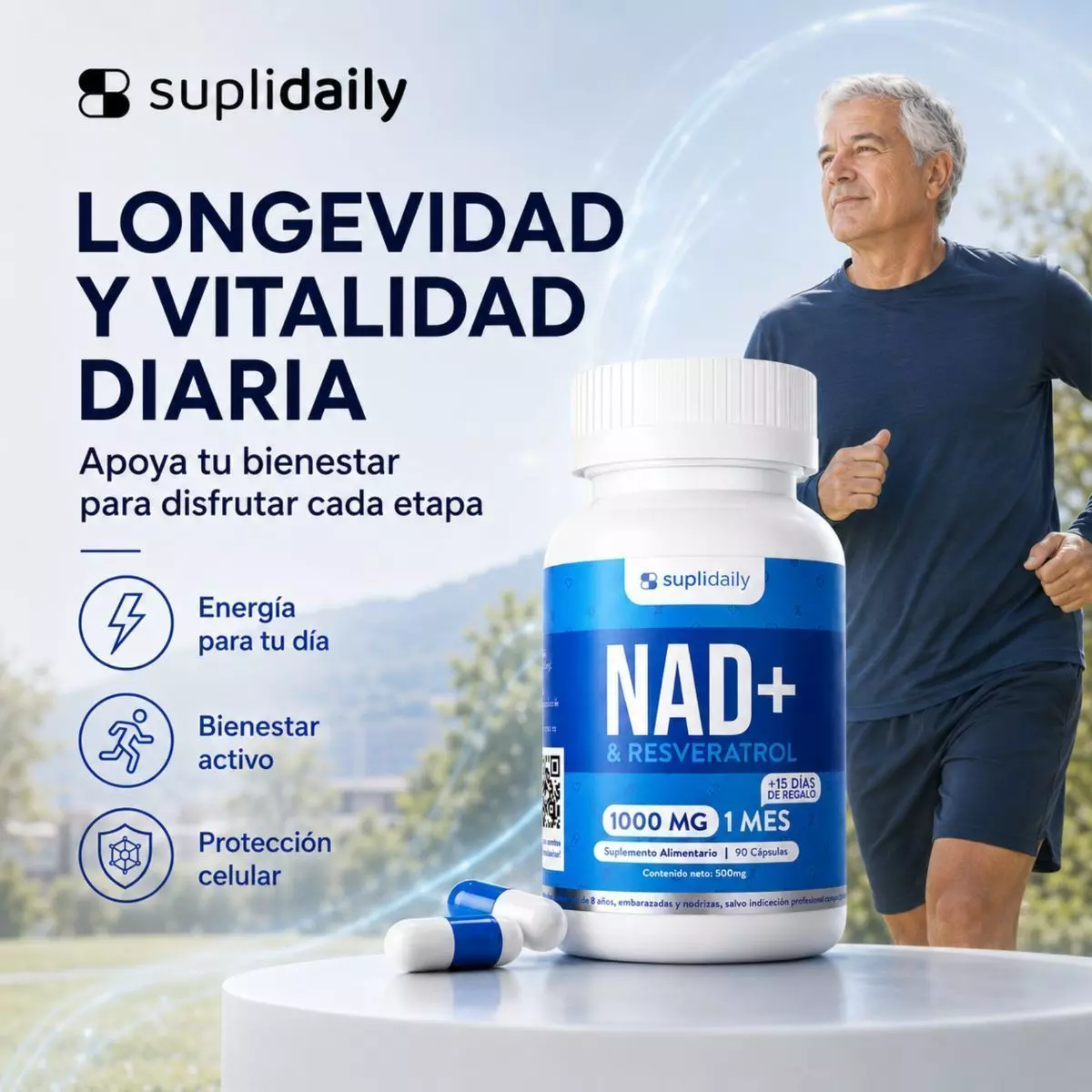 NAD + Resveratrol Suplemento 1000 Mg 90 Capsulas Premium pack x 2-2