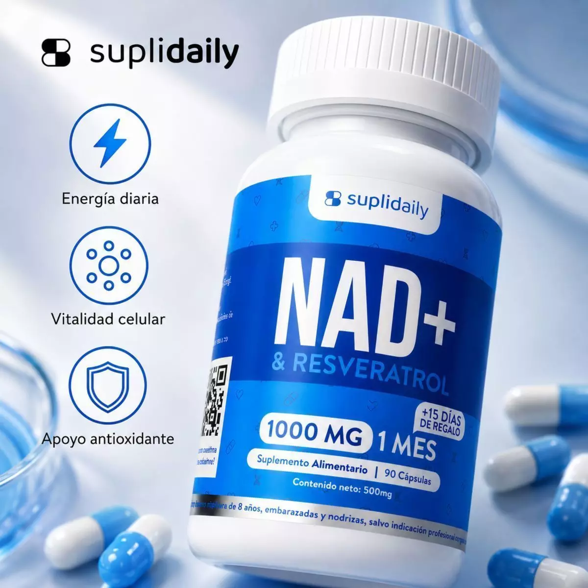 NAD + Resveratrol Suplemento 1000 Mg 90 Capsulas Premium pack x 2-3