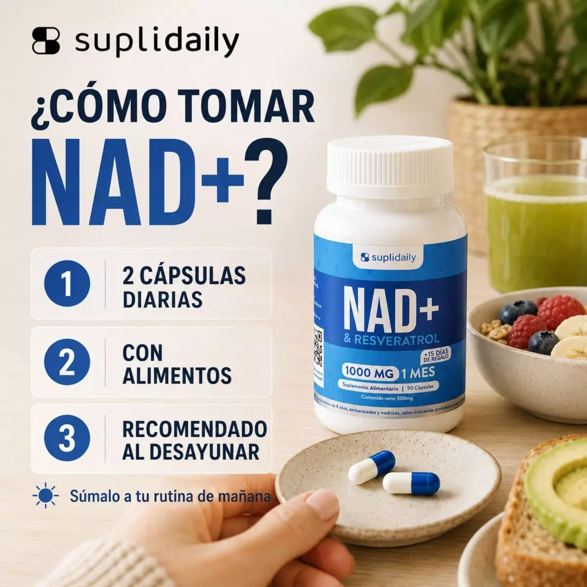 NAD + Resveratrol Suplemento 1000 Mg 90 Capsulas Premium pack x 2-8