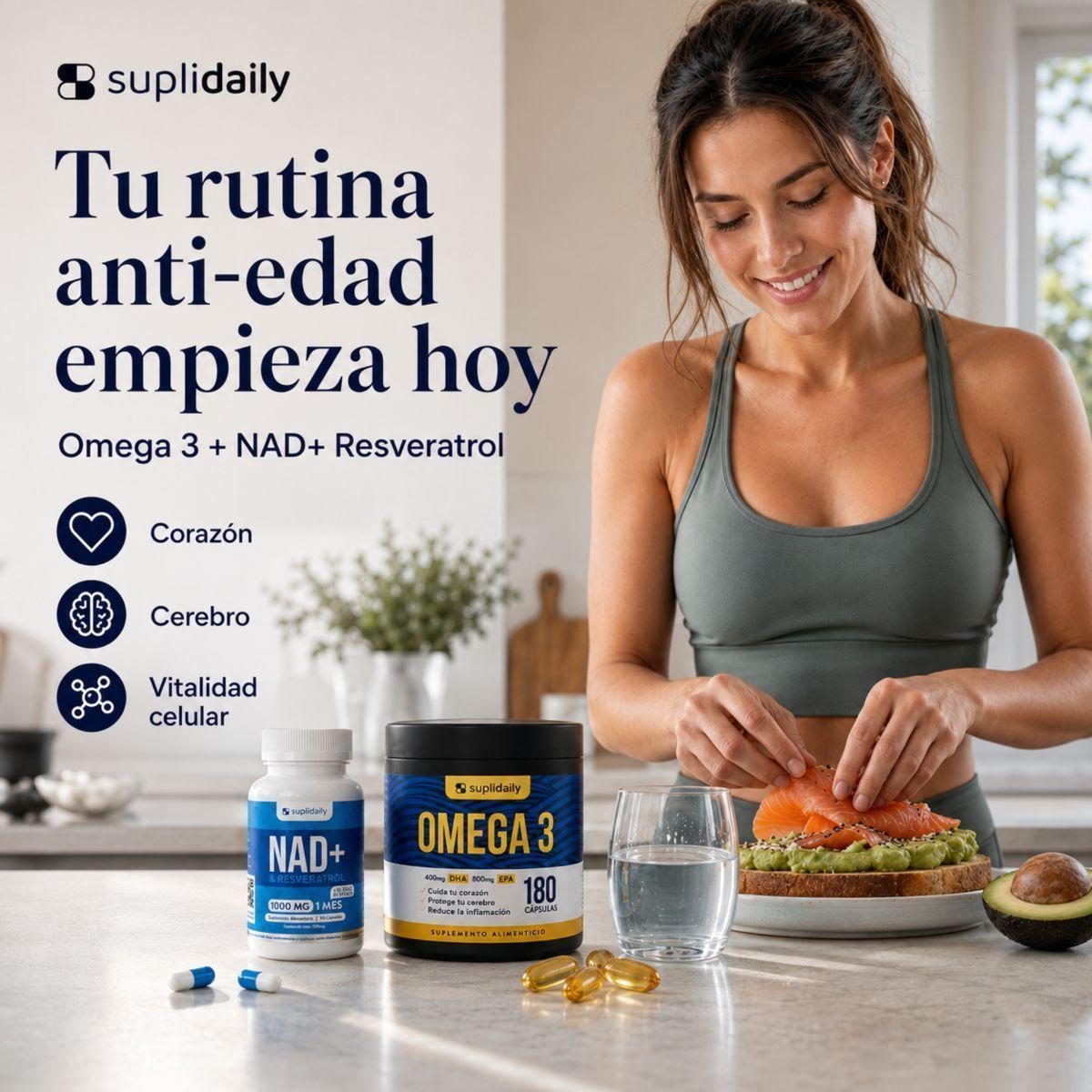 Pack NAD Resveratrol Omega 3 SupliDaily Longevidad Anti Edad-2