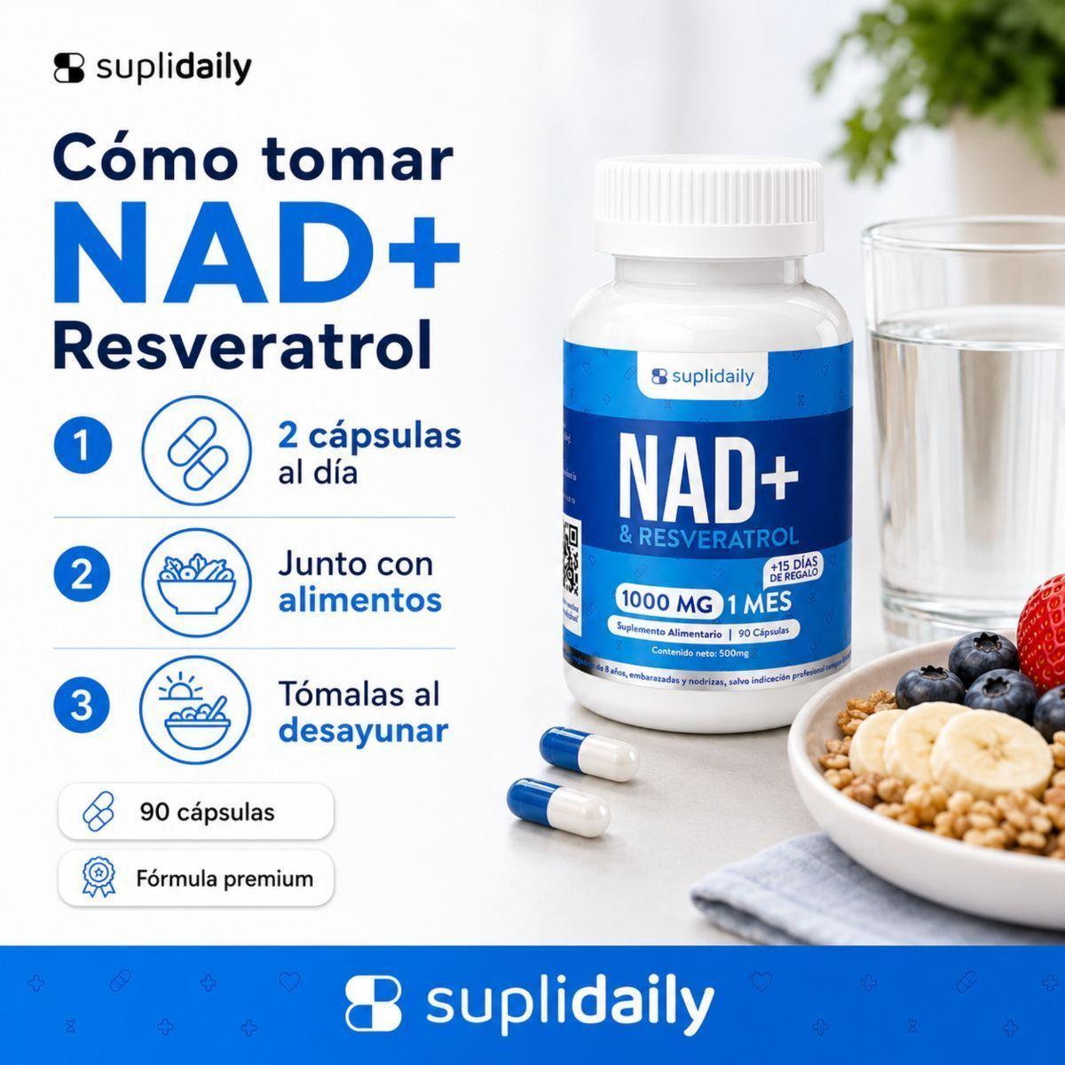 Pack NAD Resveratrol Omega 3 SupliDaily Longevidad Anti Edad-3