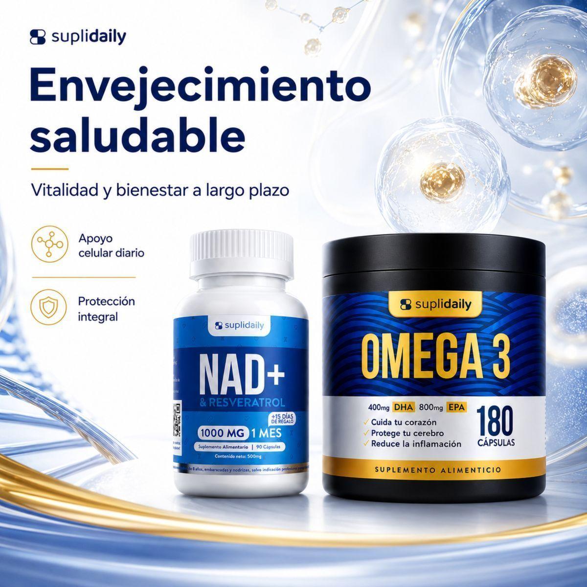 Pack NAD Resveratrol Omega 3 SupliDaily Longevidad Anti Edad-7
