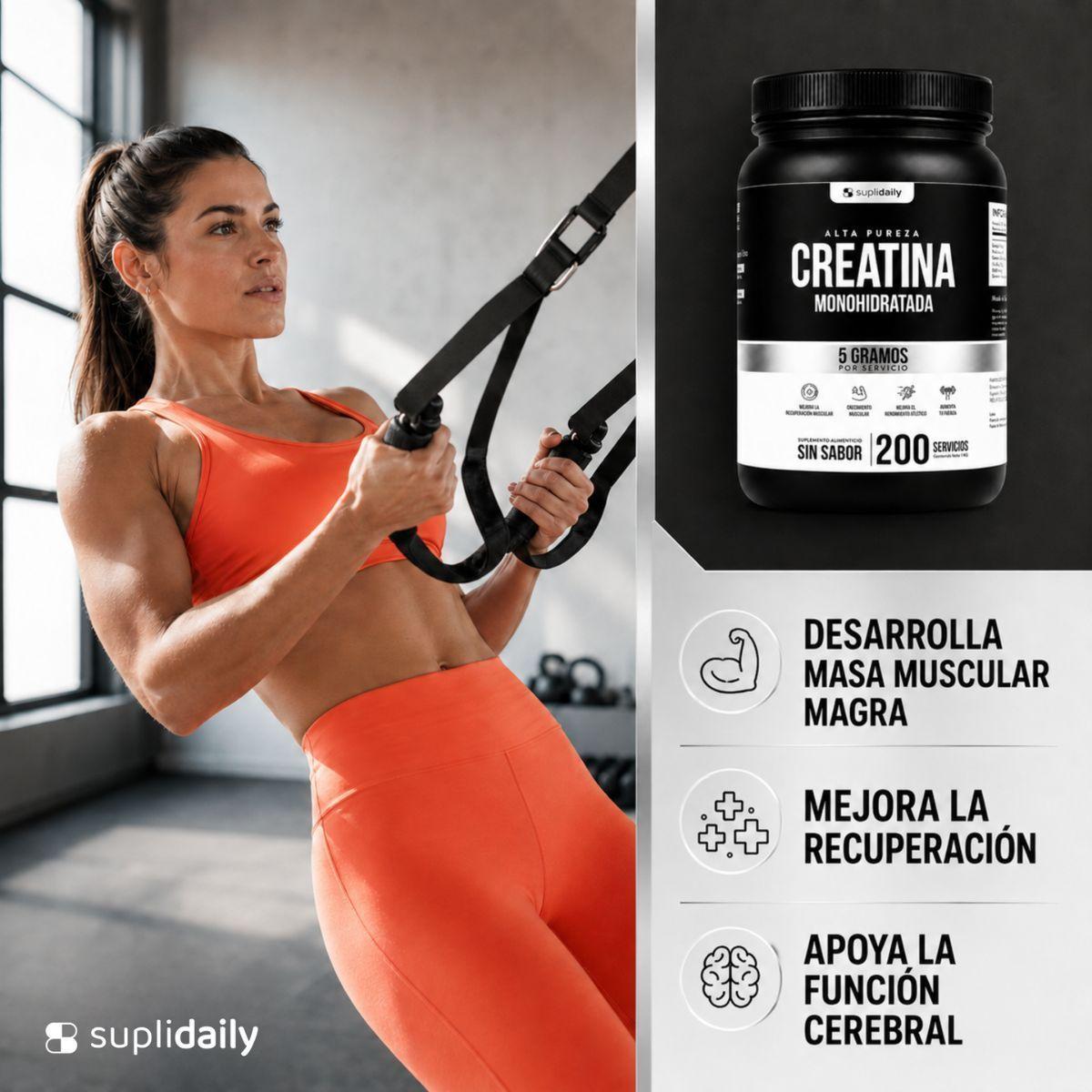 Creatina Monohidratada 100 Sin Sabor SupliDaily 1kg 200 Porc Alta Calidad Rendimiento Entrenamiento-3