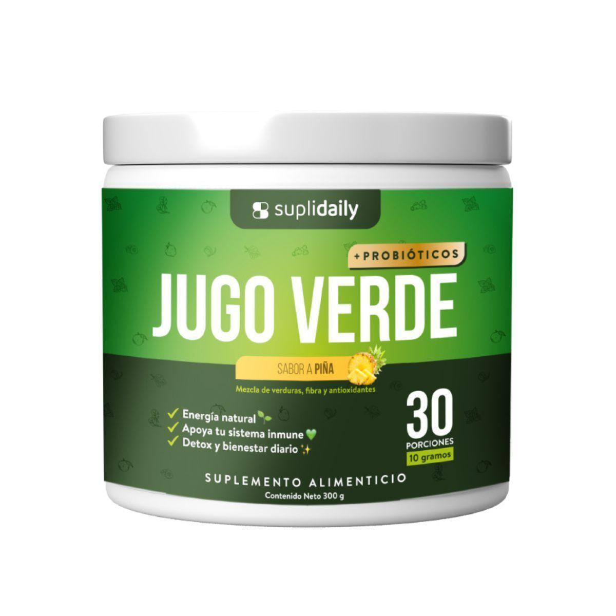 Jugo Verde Detox En Polvo SupliDaily 300g 30 Porciones Sabor Piña Con Probiótico-0