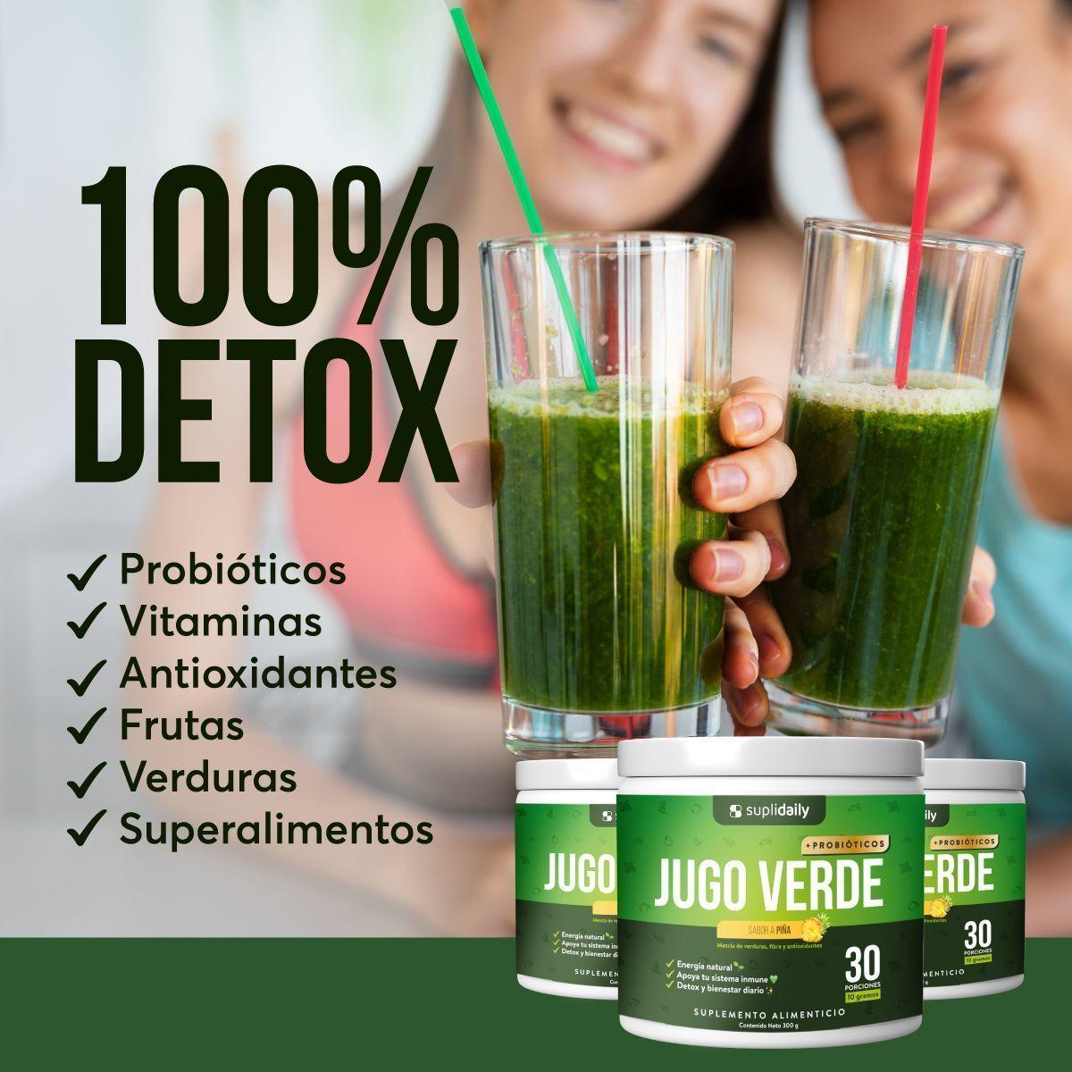Jugo Verde Detox En Polvo SupliDaily 300g 30 Porciones Sabor Piña Con Probiótico-2