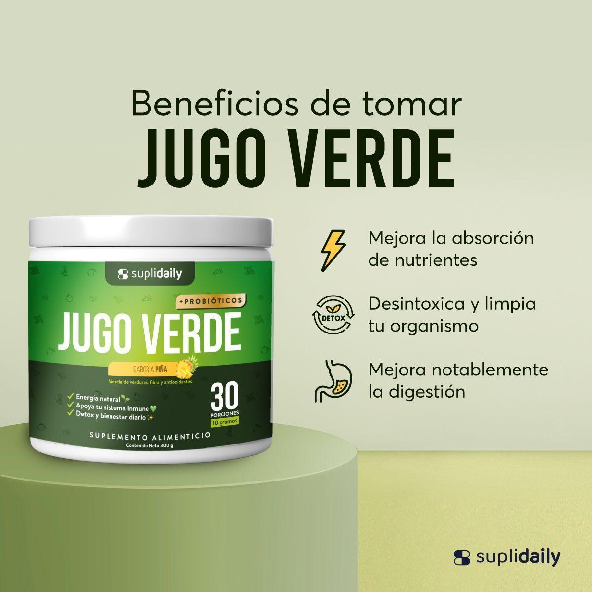Jugo Verde Detox En Polvo SupliDaily 300g 30 Porciones Sabor Piña Con Probiótico-4