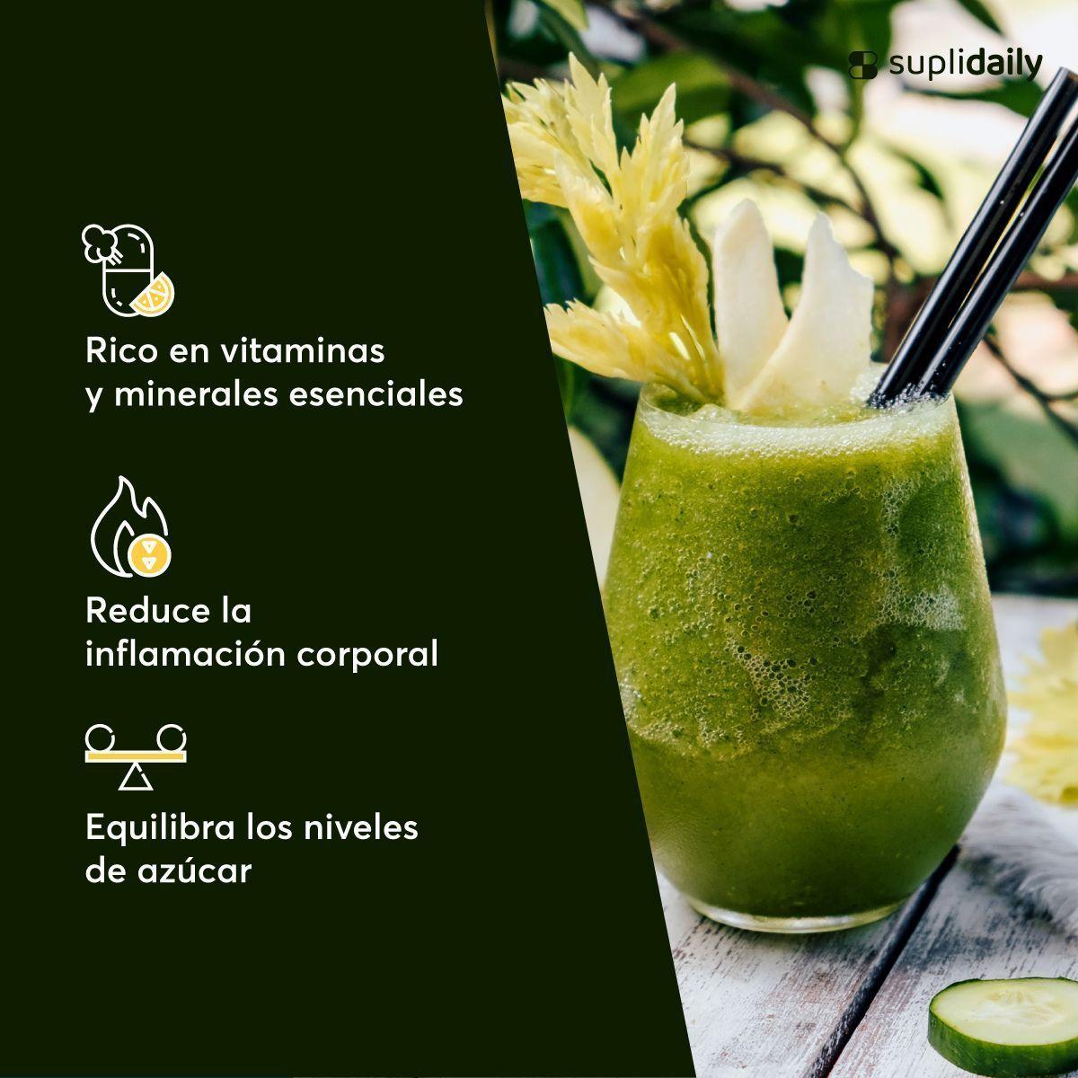 Jugo Verde Detox En Polvo SupliDaily 300g 30 Porciones Sabor Piña Con Probiótico-5