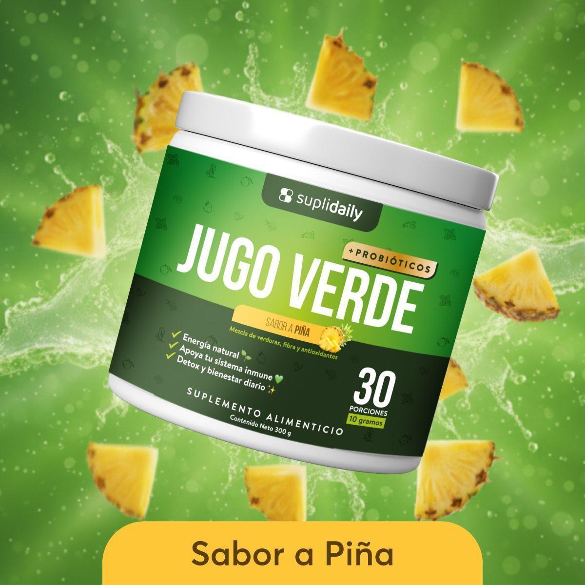 Jugo Verde Detox En Polvo SupliDaily 300g 30 Porciones Sabor Piña Con Probiótico-6