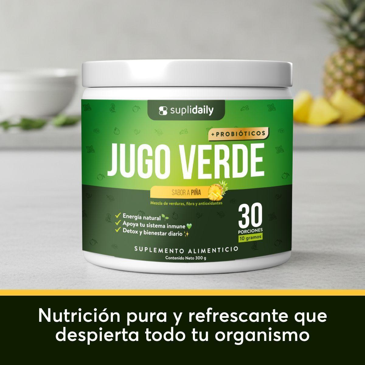 Jugo Verde Detox En Polvo SupliDaily 300g 30 Porciones Sabor Piña Con Probiótico-7